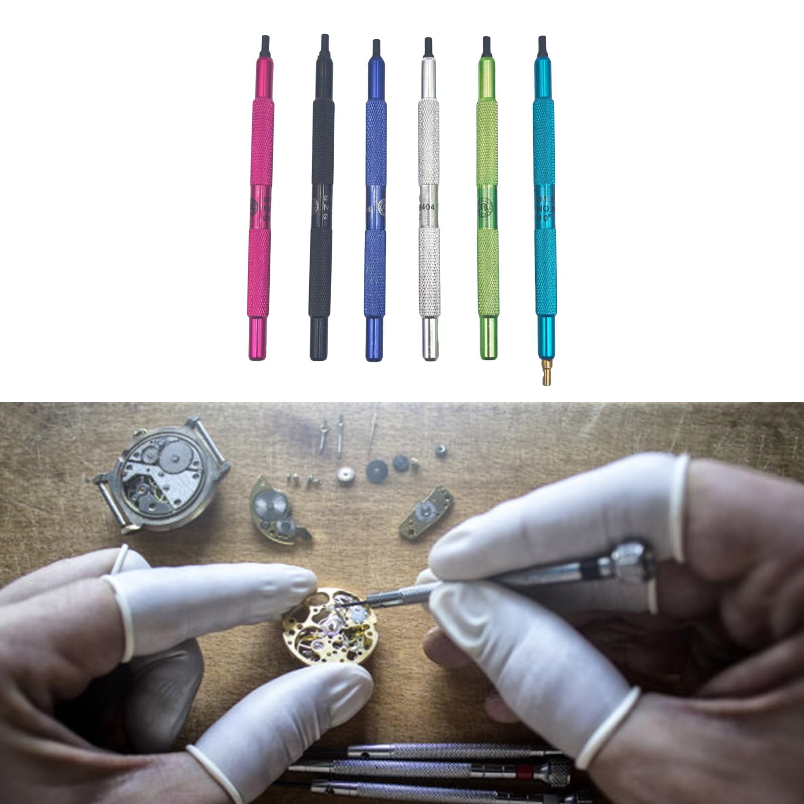6 professionelle Stanzwerkzeuge für die Uhrenreparatur, Bunte Aluminiumgriffe, doppelseitiges Design, tragbares Uhrenwerkzeug mit Aluminiumgriffen