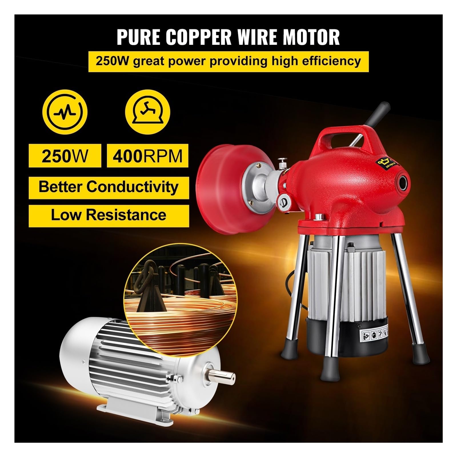 Automatyczna pogłębiarka do rur i odpływów 250/400/500 W, udrażniacz, urządzenie udrażniania, toalet kanalizacji Do użytku DIY(500W)