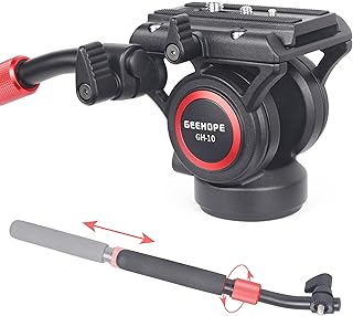 Fluid Head, GEEHOPE GH-10 with 1/4" and 3/8" Screws Sliding Plate Professional Video Head Max Load 10kg for Compact Video Cameras, DSLR Cameras, Telescope,Tripod, Monopod