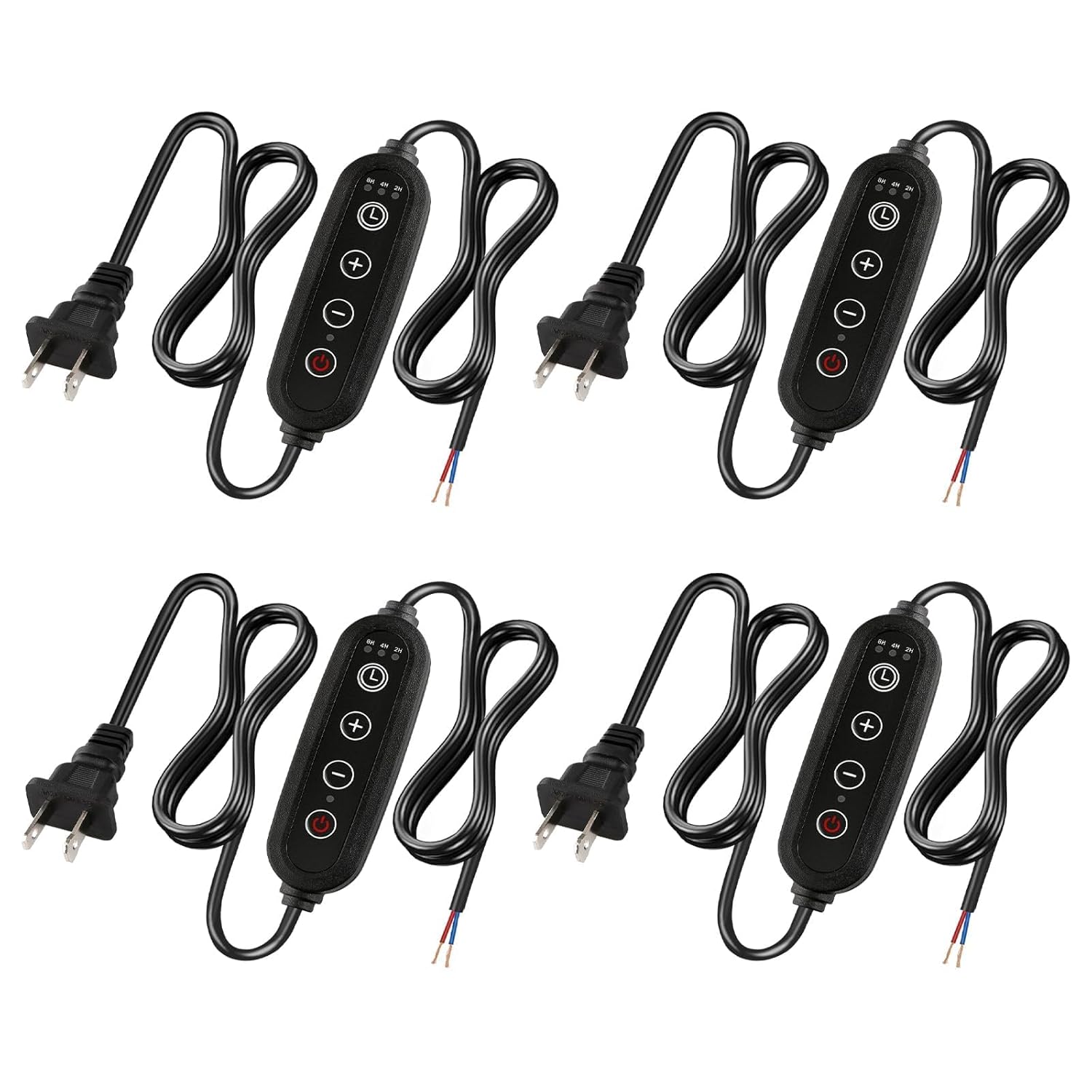 Lamp Dimmer Switch with Cord, Plug-in Dimmer 110-120V Indoor Timer Power Cable with Four Button, Set 2H/4H/8H Automatic Light Switch Timer, 4 Pack