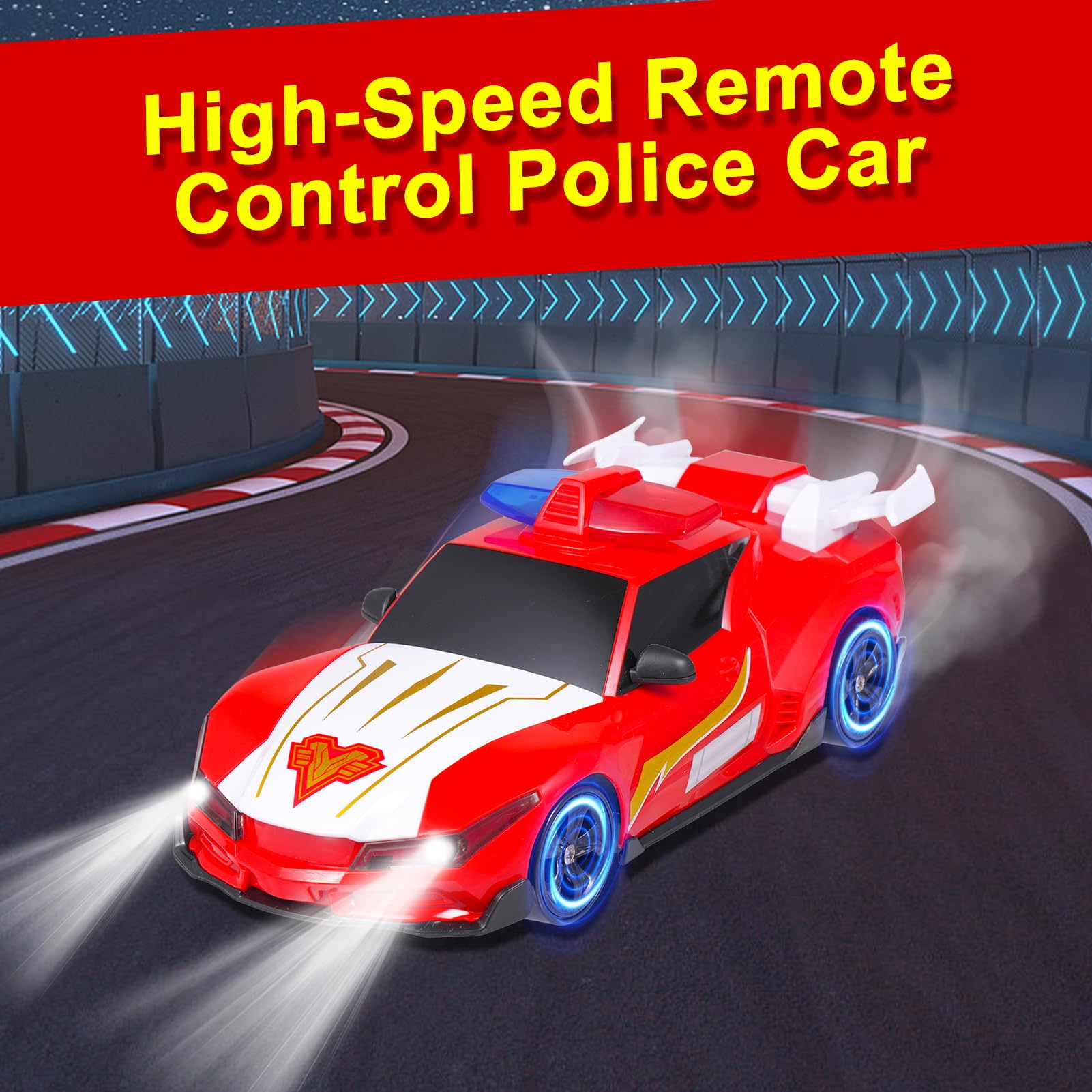 Dodoore 1/24 RC Drift Car Police Cars, 2.4GHz 4WD High Speed Racing Car with Cool Lights and Extra Tires - Image 2