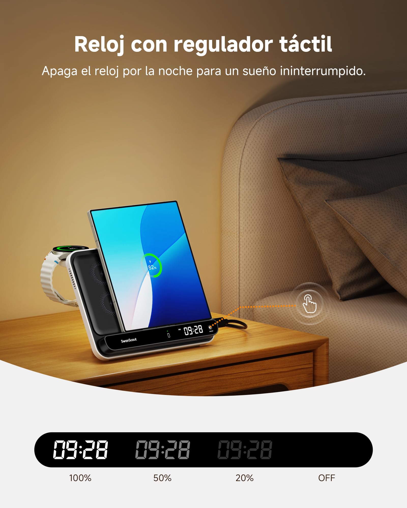 SwanScout Cargador Inalámbrico para Samsung Z Fold 7/6/S25 Ultra/S25/iphone Air/17/16, Estación de Carga 30W Rápida para Galaxy Z Fold 5/4/3, Galaxy Watch 8/8 Classic/7/Ultra/6/5/4, SwanScout 710FS