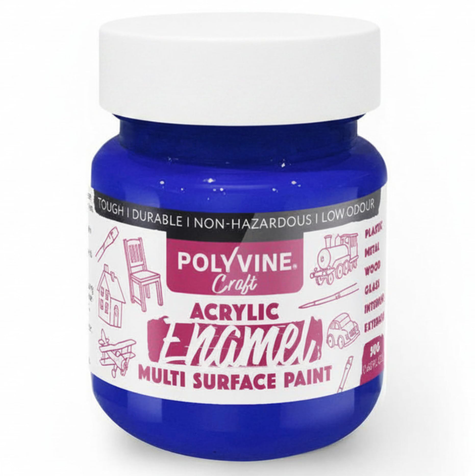 Polyvine Craft Acrylic Enamel Paint - Water-Based Hobby Craft Acrylic Paint - Durable Finish, Low Odour, Intermixable Enamel in 15 Rich Pigment Colours for Glass, Wood, Metal, Clay, Stone&More, 100 ml