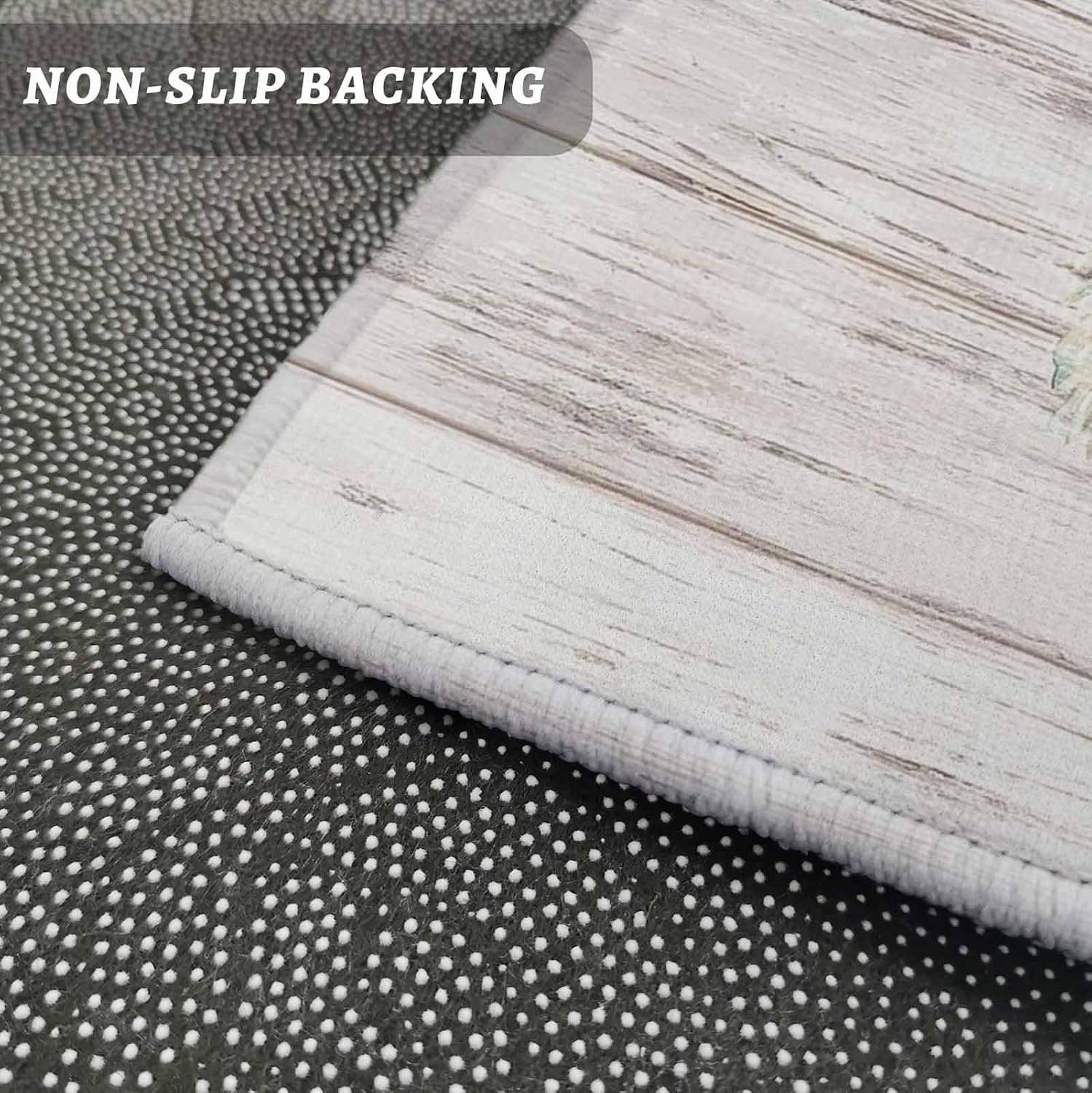 Kitchen Mats for Floor Ocean Beach Coconut Tree Washable Non Slip Kitchen Rugs 2PCS, Summer Plant Farm Wood Grain Absorbent Standing Mats for Sink Bathroom Office Living Room 15.7x23.6in+15.7x47.2in