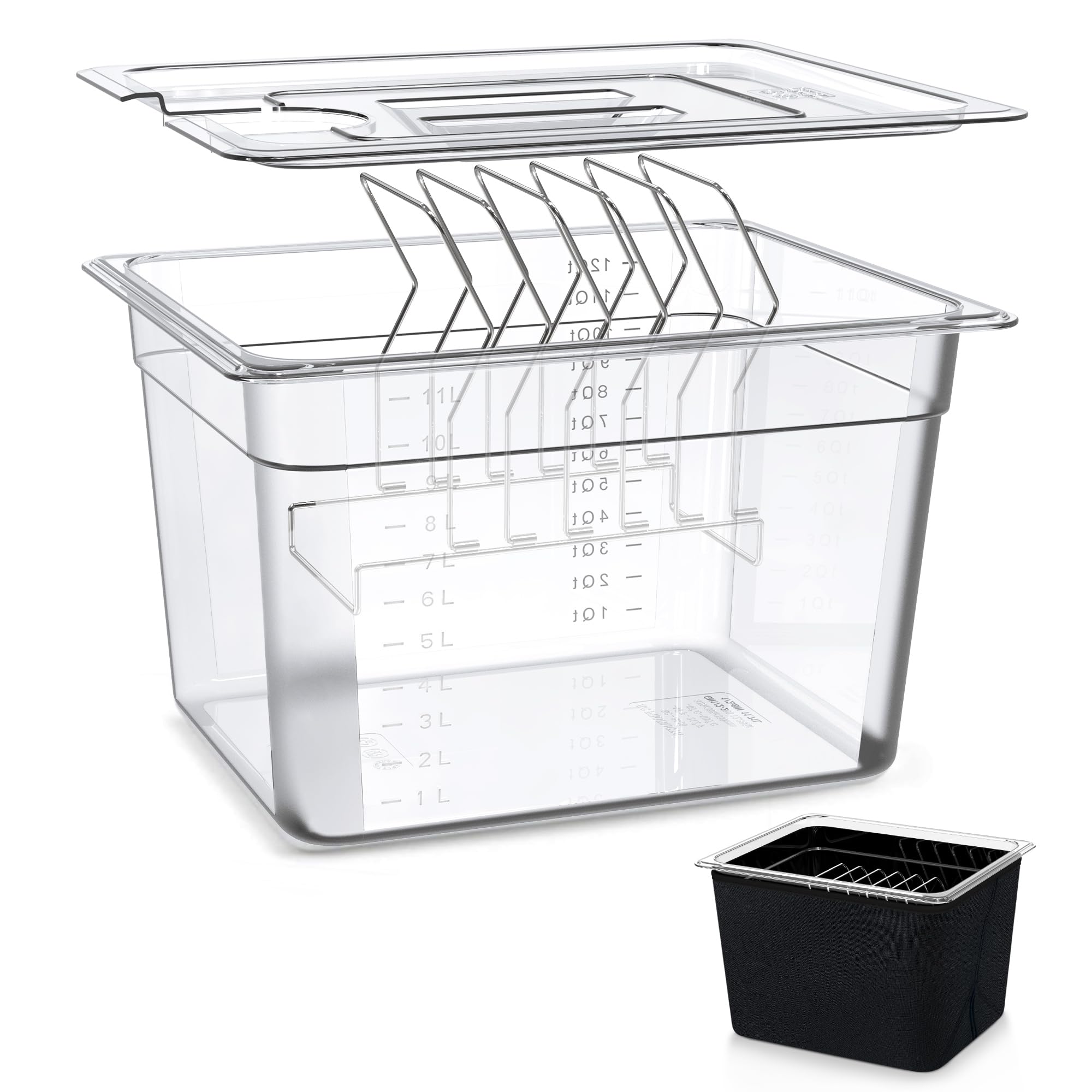 KitchenBoss 11L Sous Vide Container: Water Bath Cooker Tank & Lid & Rack & Insulated Cover Kit, Compatible with Most Sous Vide Machine