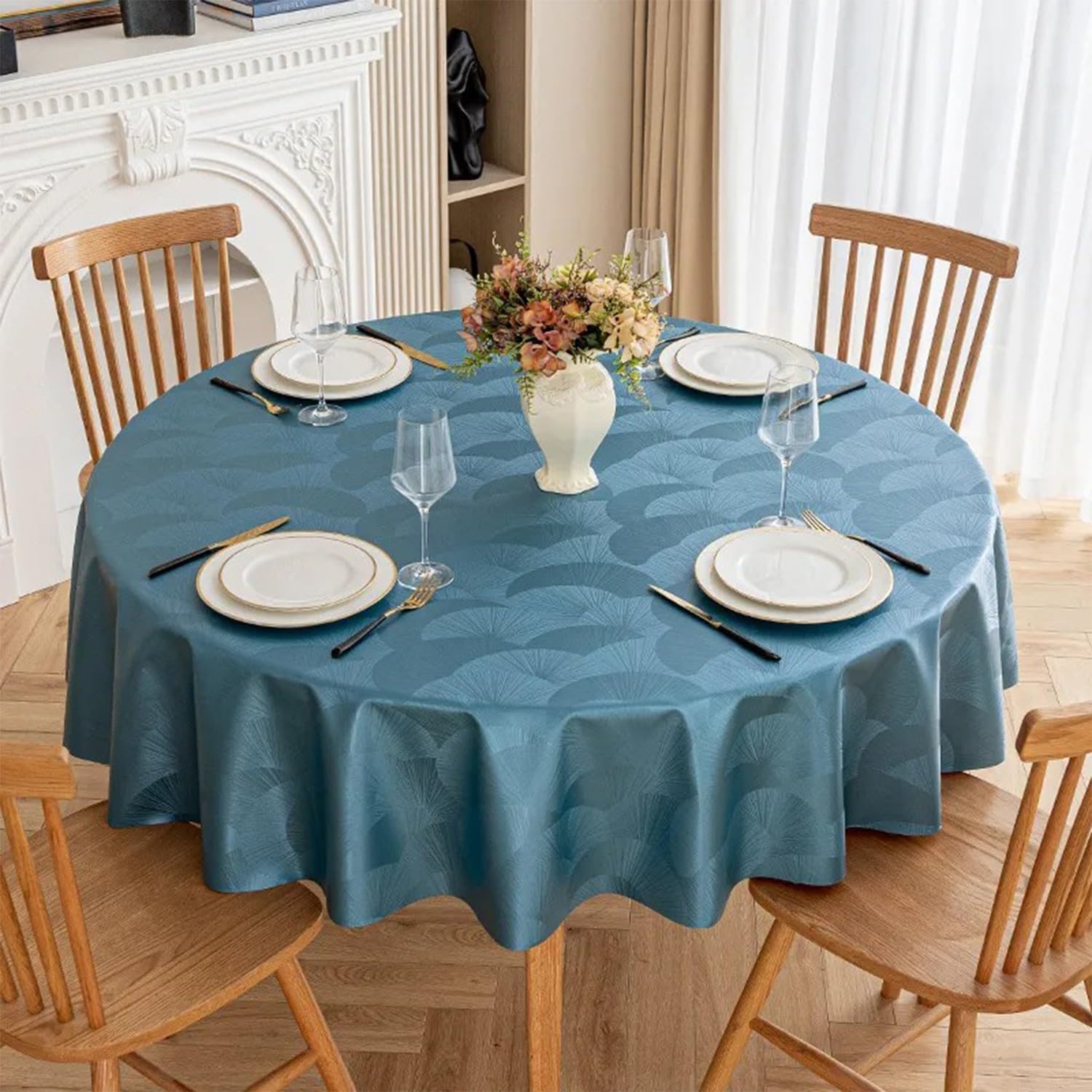 JuanNest Jacquard Round Table Cloth,Outdoor Dining Table Cloth,Design Waterproof Antiwrinkle Spillproof Heavy Weight Soft Tablecloths for Circular Table Cover and Kitchen Dinning Tabletop E,200CM