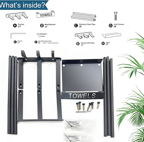 Miniatura 7 de Toallero para baño organizador de toallas montado en la pared organizador de toallas y almacenamiento con 3 ganchos 1 estante 3 bar organización de