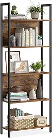 VASAGLE Estante de Livros, Prateleira de 5 Níveis, Estante de Armazenamento para Cozinha, Estilo Industrial, para Escritório, Sala de Estar, Quarto, Marrom Rústico e Preto Tinta BRLLS025B01V1