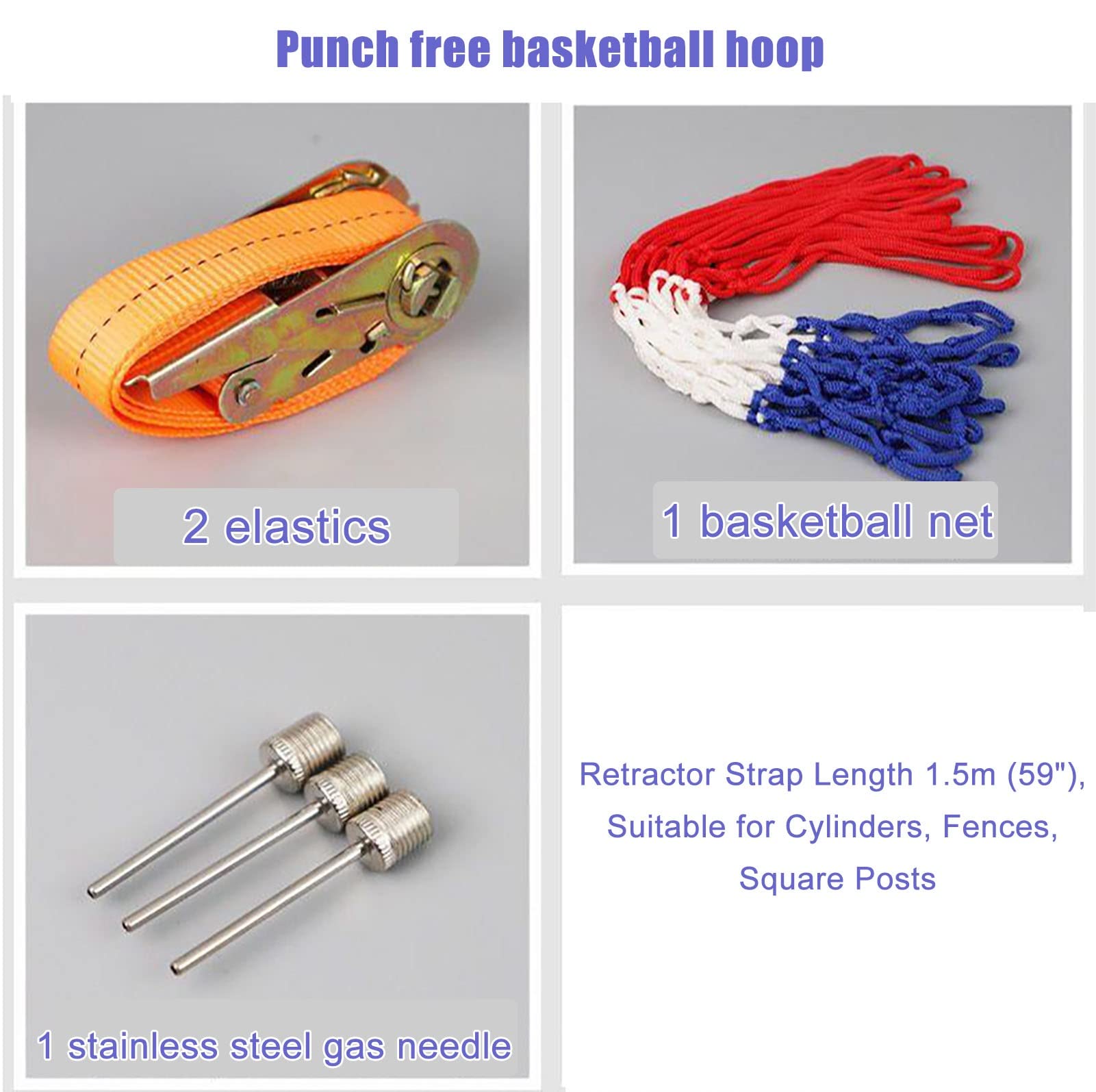 Canestro da basket per recinzione/albero/palo, da parete, con cinghie regolabili e rete in nylon, kit da basket per esterni