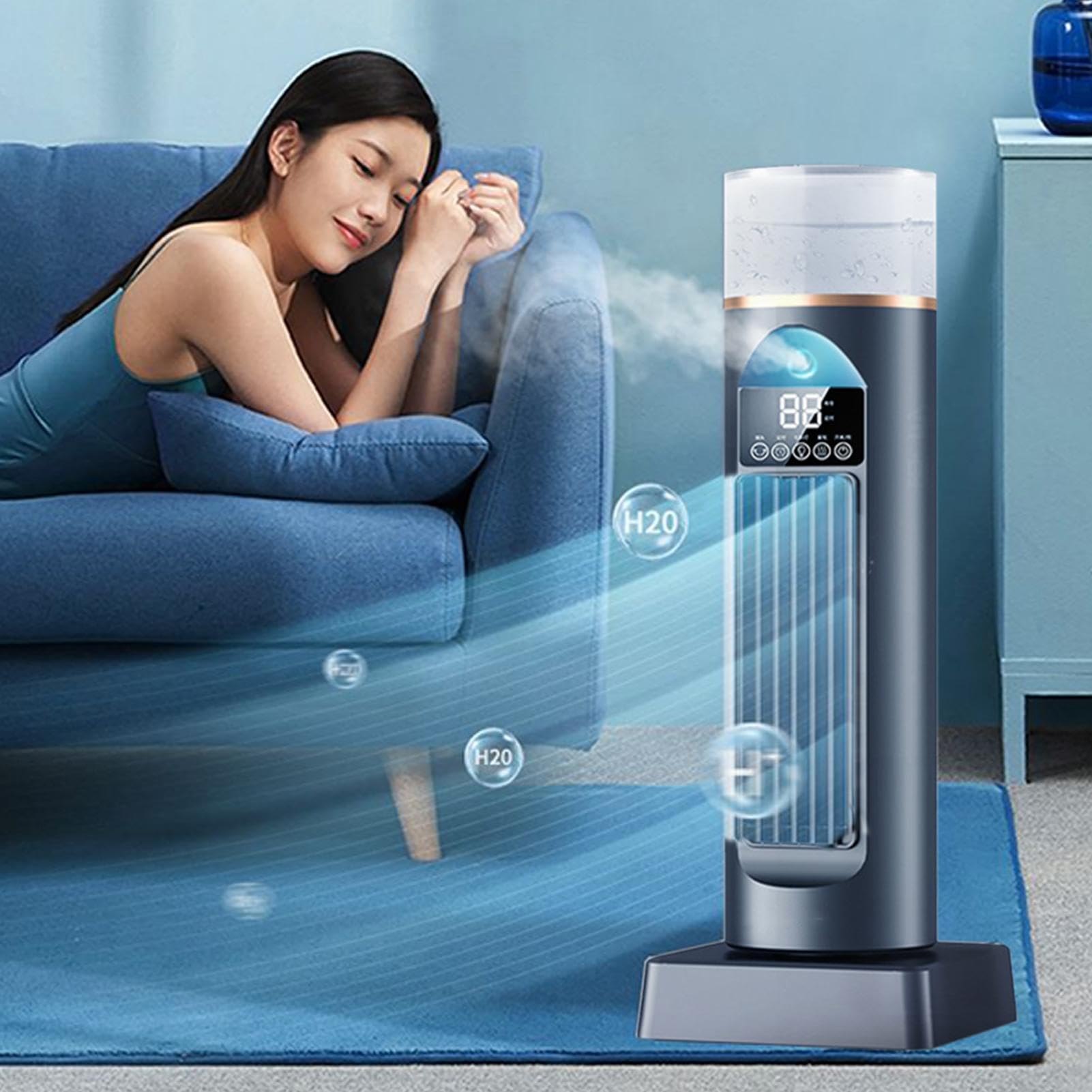 Turm AC -Klimaanlage, Kaltluftventilator, Cool Air Lüfter für Schlafzimmer, Ruhiger oszillierender bladerloser Kühler mit Fernbedienung und Wassertank, 6 Geschwindigkeitsbefeuchter für Schlafzimmer