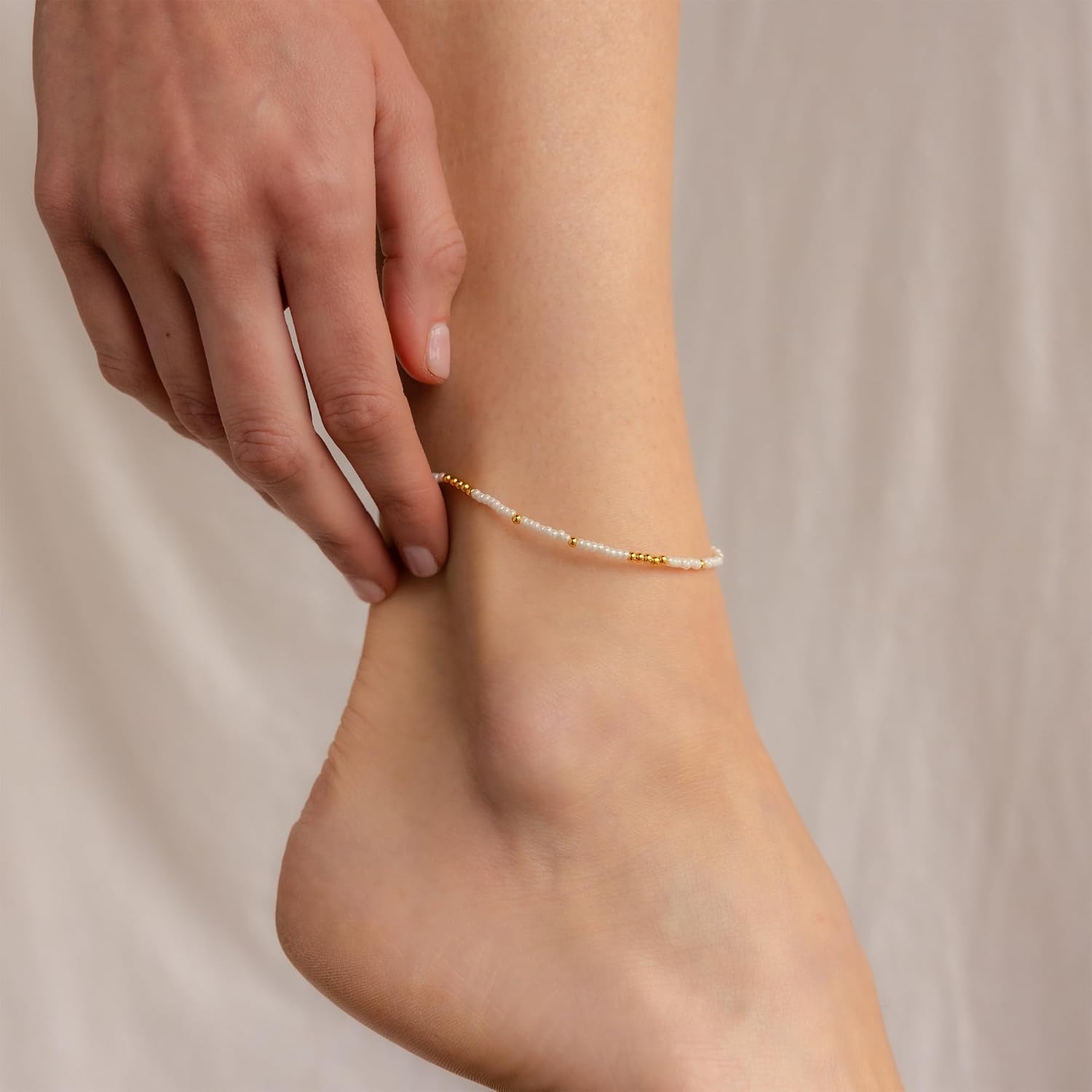 Boho Gold Anklet Bracelets for Women, Waterproof Beach Layered Pearl Beaded Turquoise Anklets Set Handmade Jewelry Gift