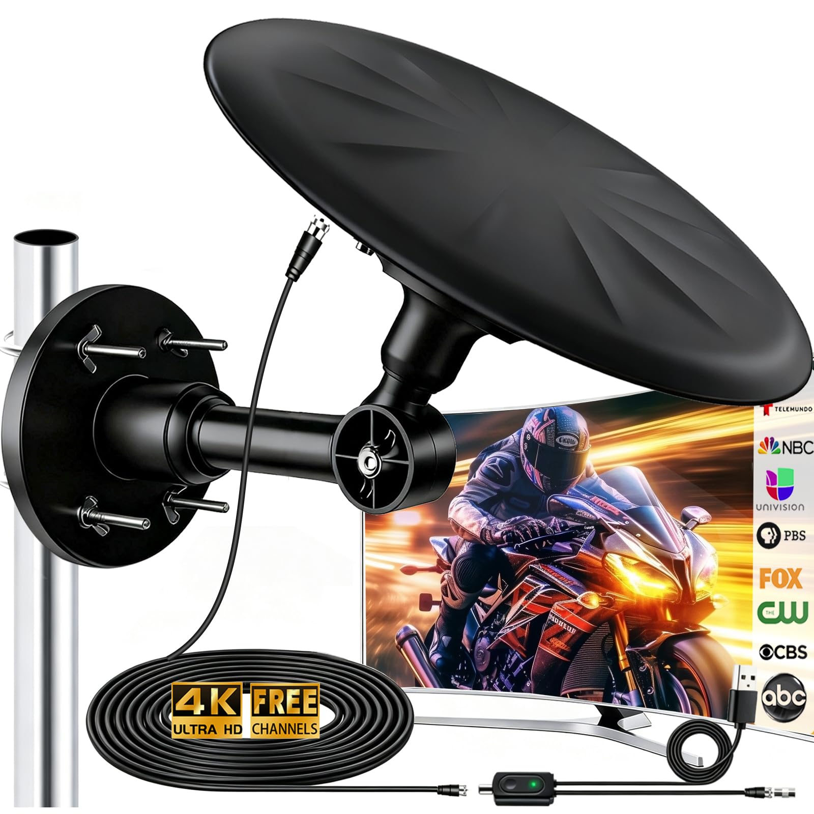 Omni Directional Outdoor TV Antenna for Local Channel Receive, Black
