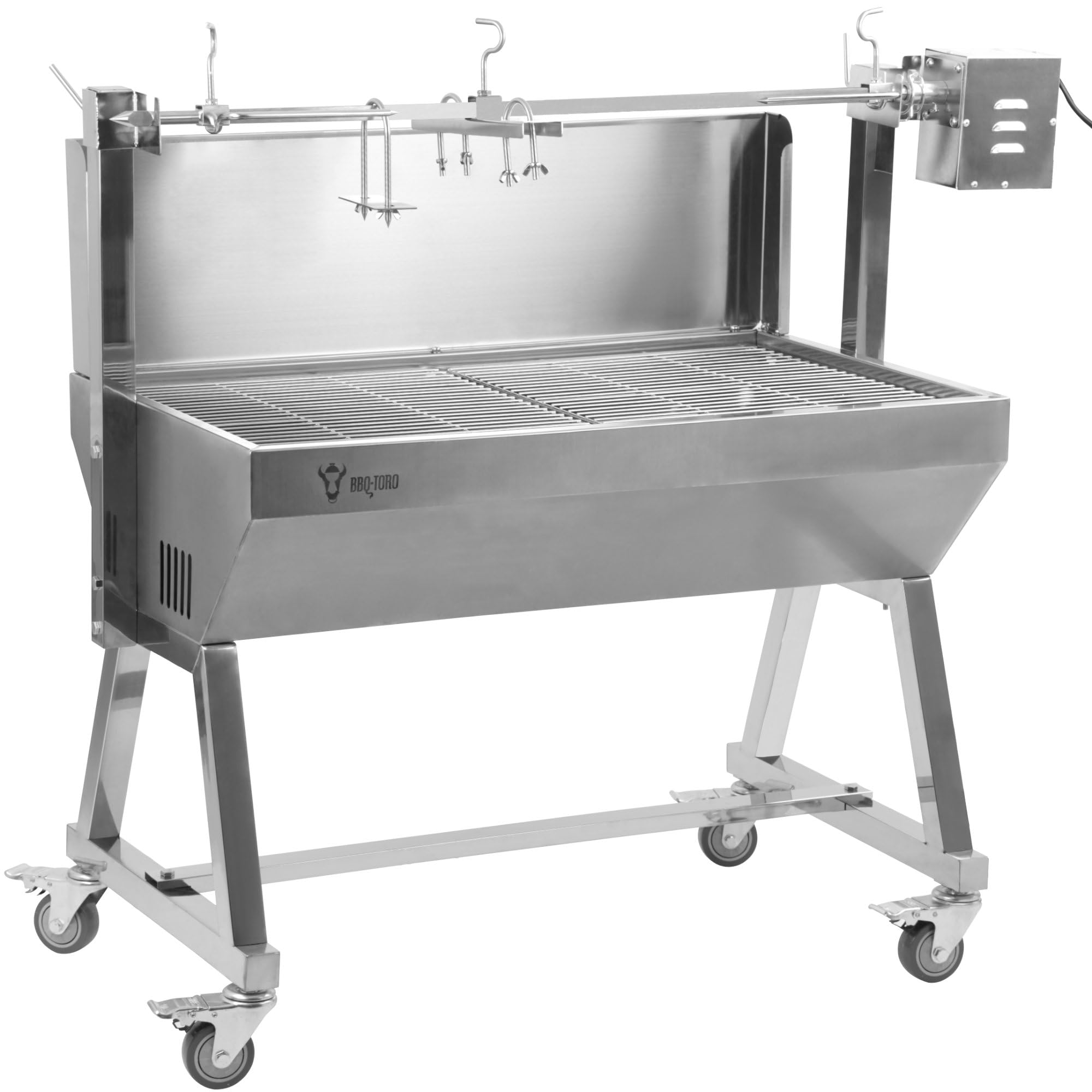 BBQ-Toro girarrosto mobile in acciaio inox per maialino | fino a 60 kg | grill rotisserie con motore, spiedo per arrosti | girarrosto per maiale e agnello con ruote, spiedo elettrico