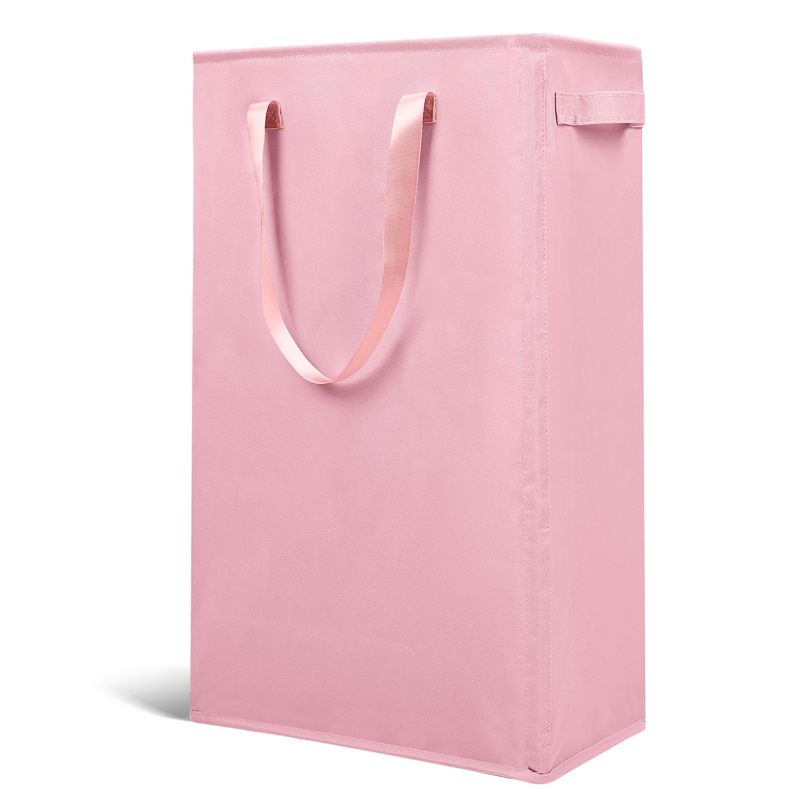 Odonata Slim Laundry Hamper Handles Collapsible Laundry Basket Thin Dirty Clothes Basket Narrow Laundry Bag Foldable Dirty Hamper 45L (Pink)