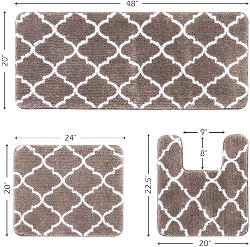 Miniatura 6 de Carvapet Juego de 3 alfombras de baño de microfibra suave y peluda, absorbente de agua, tapete de baño mullido, tapete de baño en forma de U,