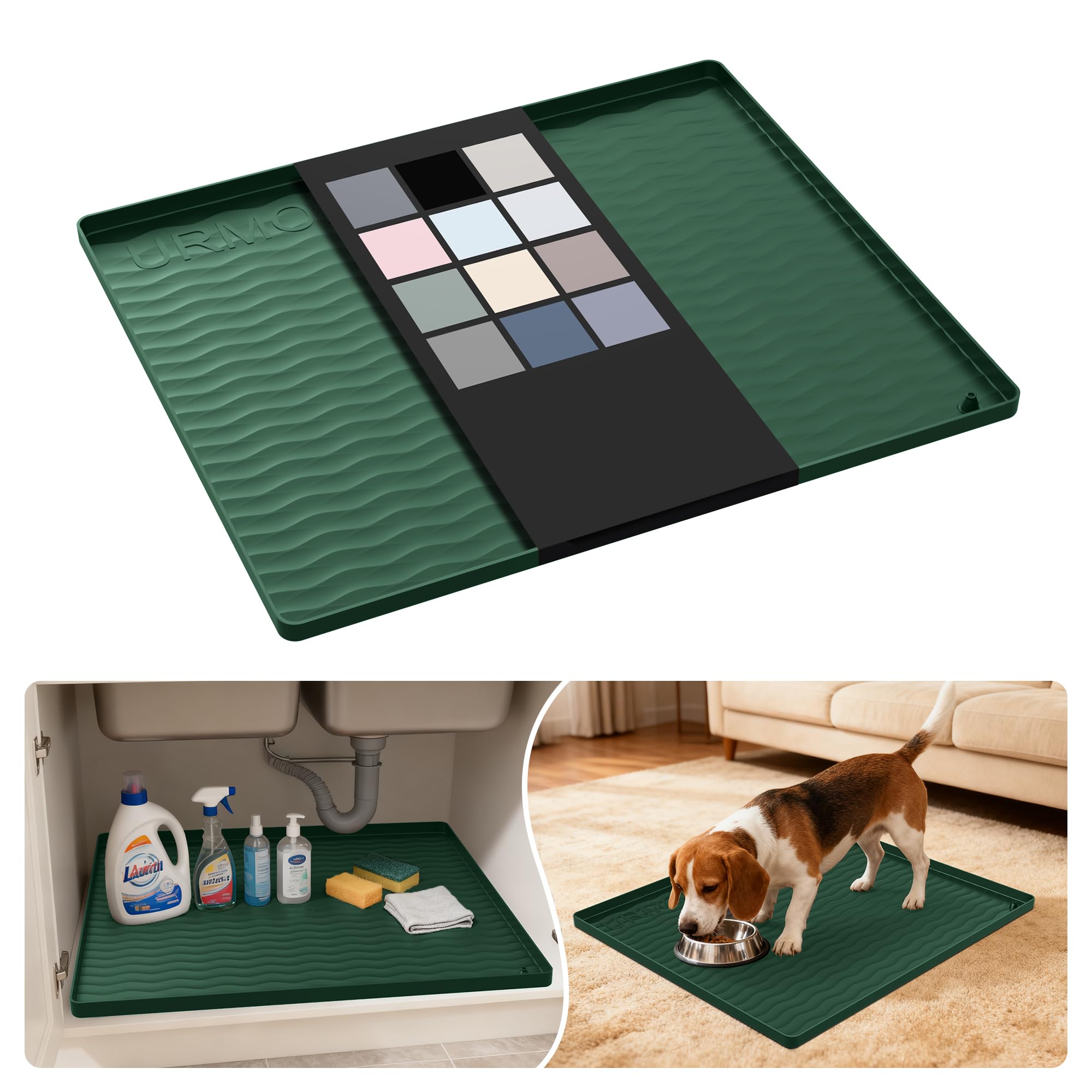 URMONA Waterproof Silicone Under Sink Mat, 22 x 19 in, Flexible Shelf Liner