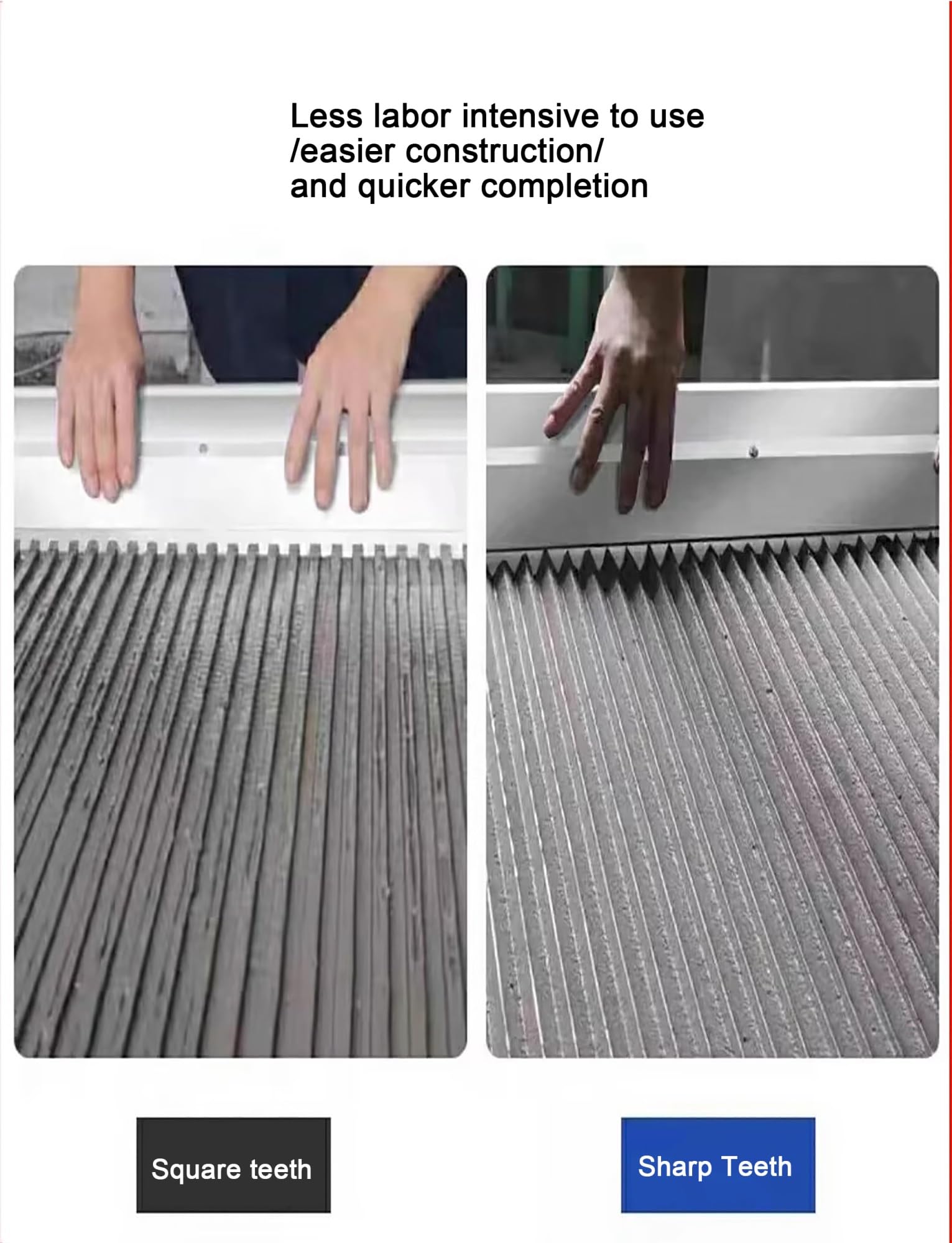 Cazzuola dentata in acciaio inox per intonacare e posare piastrelle, 61 cm, con denti affilati