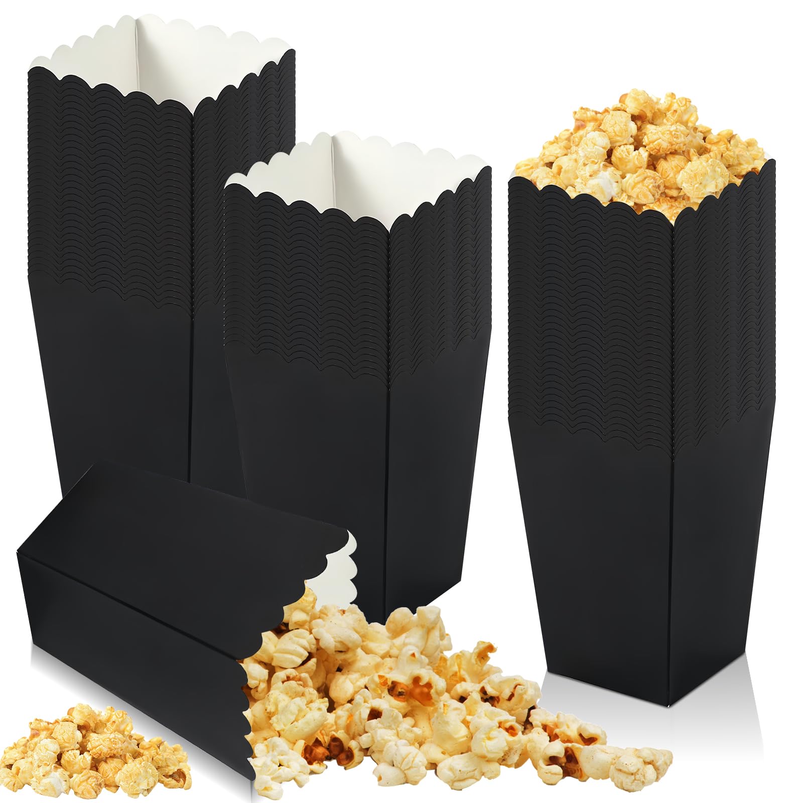 Lot de 100 sachets à pop-corn réutilisables en carton, sacs en papier de fête, petits sacs à pop-corn, boîte à goûter pour soirée cinéma, fête d'anniversaire, Noël (noir)