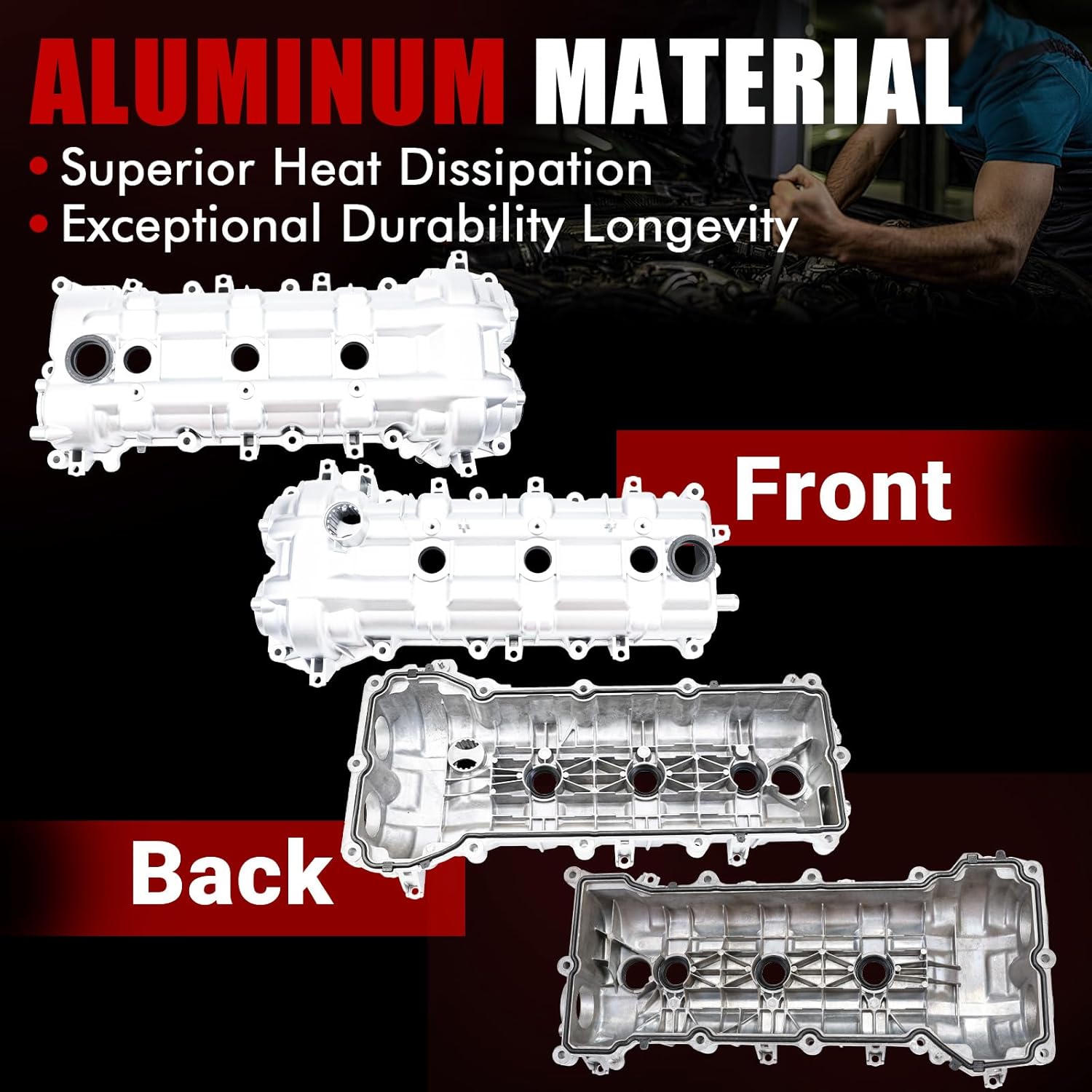 MITZONE Aluminum Valve Cover Set Compatible with 2011-2022 Dodge Grand Caravan Journey Jeep Grand Cherokee Wrangler Chrysler Town Country RAM 3.2L 3.6L V6 264-938 05184069AN