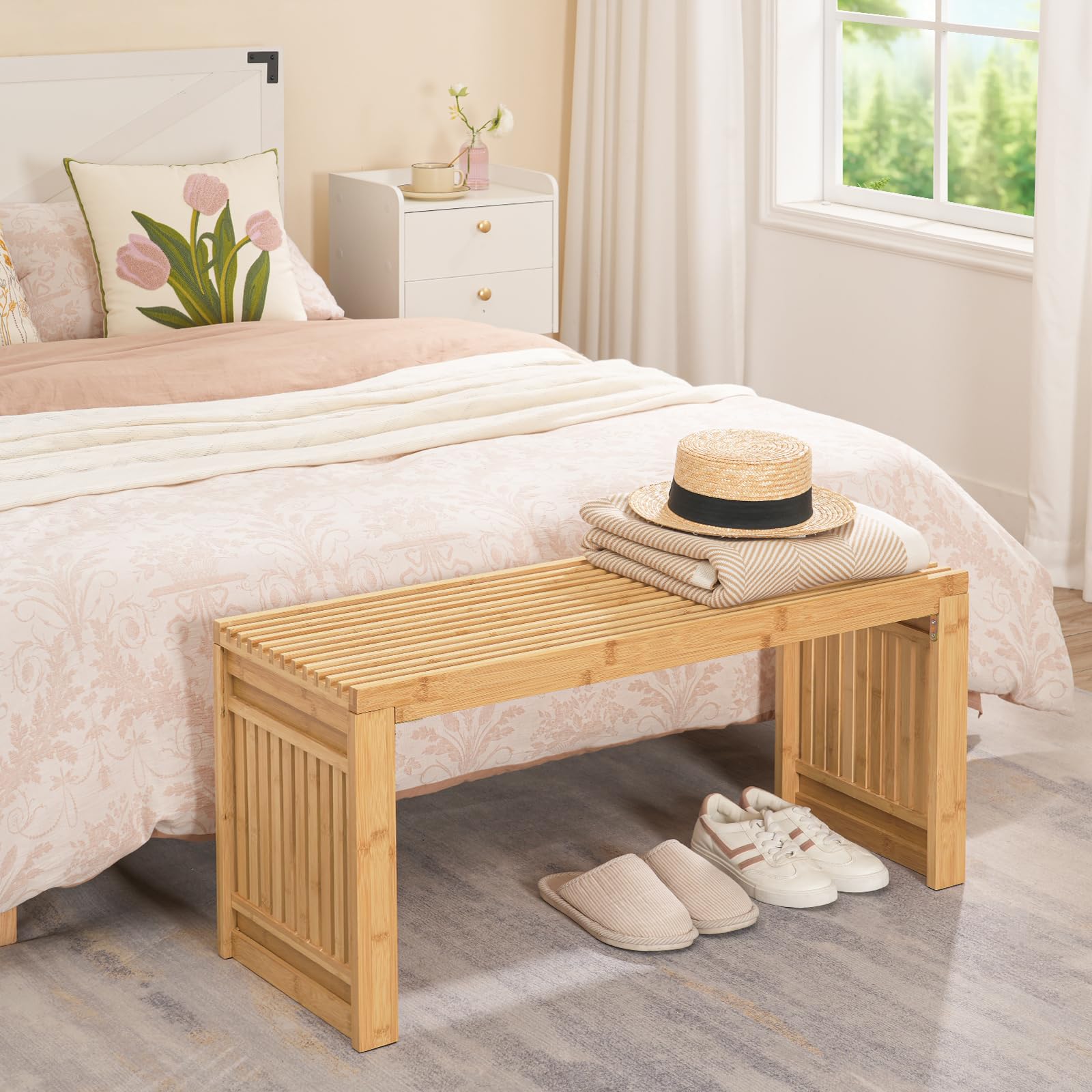 HOOBRO Banc de Salle à Manger en Bambou, Entrée 90 cm, Tabouret de Cuisine pour 2 Personnes, Banc à Chaussures, pour Salle à Manger, Entrée, Chambre, Couleur Bambou EYL16CD01