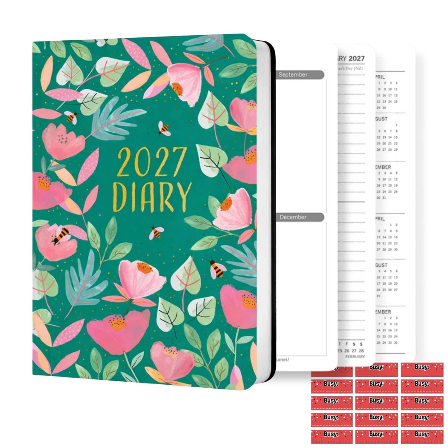 TGSC Splendor 2027 A5 Diary with Organisational Stickers, Week to View Floral Hardback Planner, Journal Notebook with Ribbon Marker for Men and Women, 160 Pages, 217 x 153mm