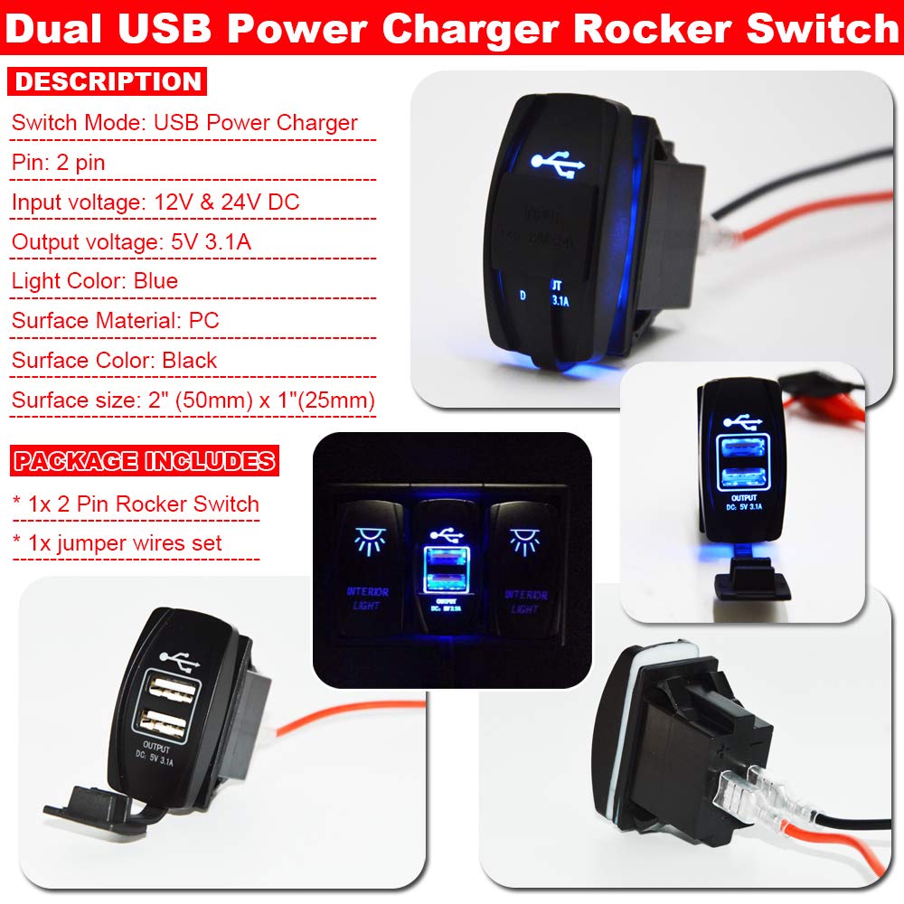 Dual USB Rocker Switch With LED Light Bar Control – For Can Am And More