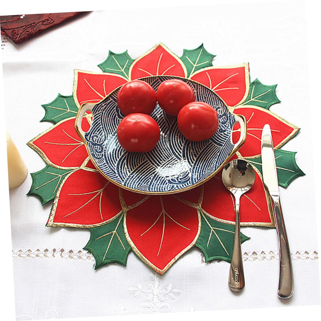 Garneck 4 Stück Weihnachts-tischsets Winterliche Tischsets Rote Weihnachtsstern- Für Weihnachten Weihnachts Weihnachtsdeckchen Rund Essmatte Chemische Faser