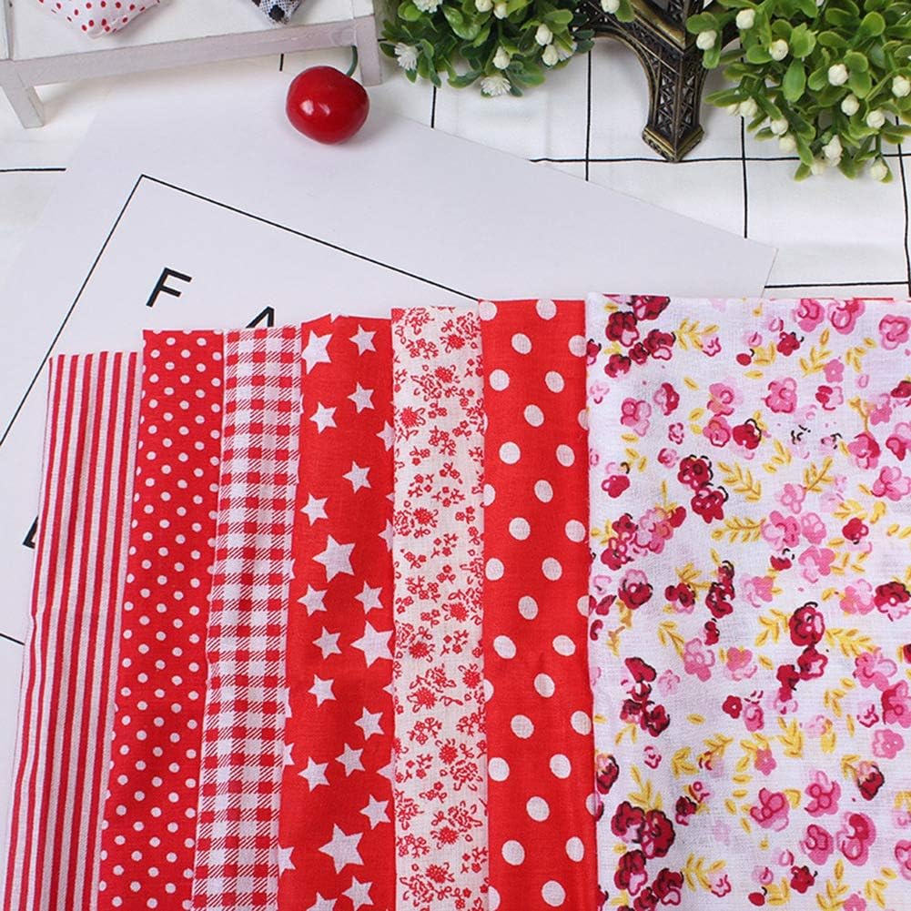Quilting Fabric Misscrafts, 7pcs 50x50cm Cotton Fabric DIY Assorted Squares PreCut Bedding Kit Quarters Bundle for DIY Sewing Scrapbooking (Red Series)