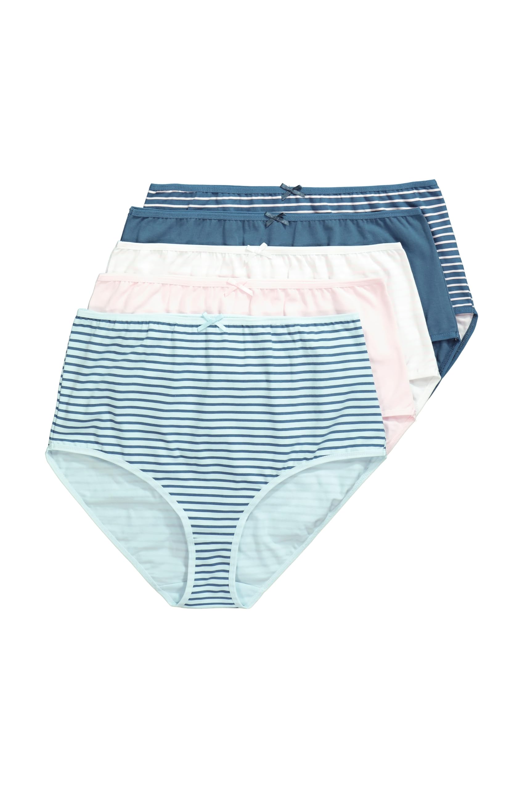 Ulla Popken Damen große Größen Übergrößen Plus Size Maxislips, 5er-Pack, Ringel/einfarbig, High Waist 827455