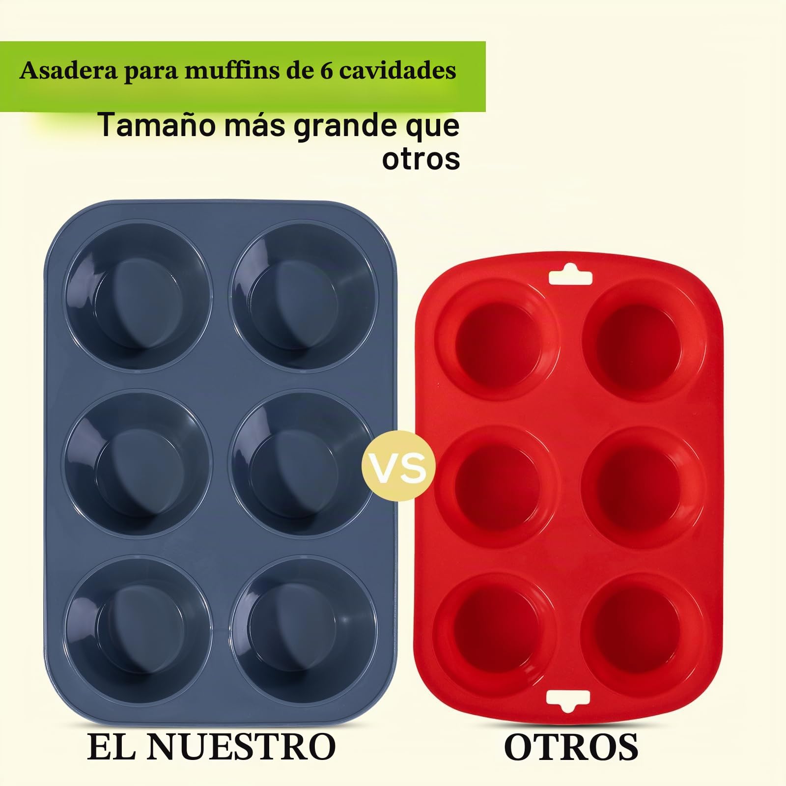 SUPER KITCHEN Grande Molde de Silicona para 6 Magdalenas, Bandejas para Hornear Muffin con Recubrimiento Antiadherente para Muffins, Cupcake, Brownie, Pudín 27,8 x 19 x 5 cm (Gris)