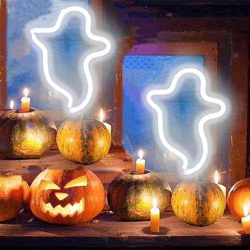Letreros LED de neón de fantasma, lámpara de noche decorativa de terror, funciona con pilas, luces góticas inalámbricas, decoraciones de Halloween