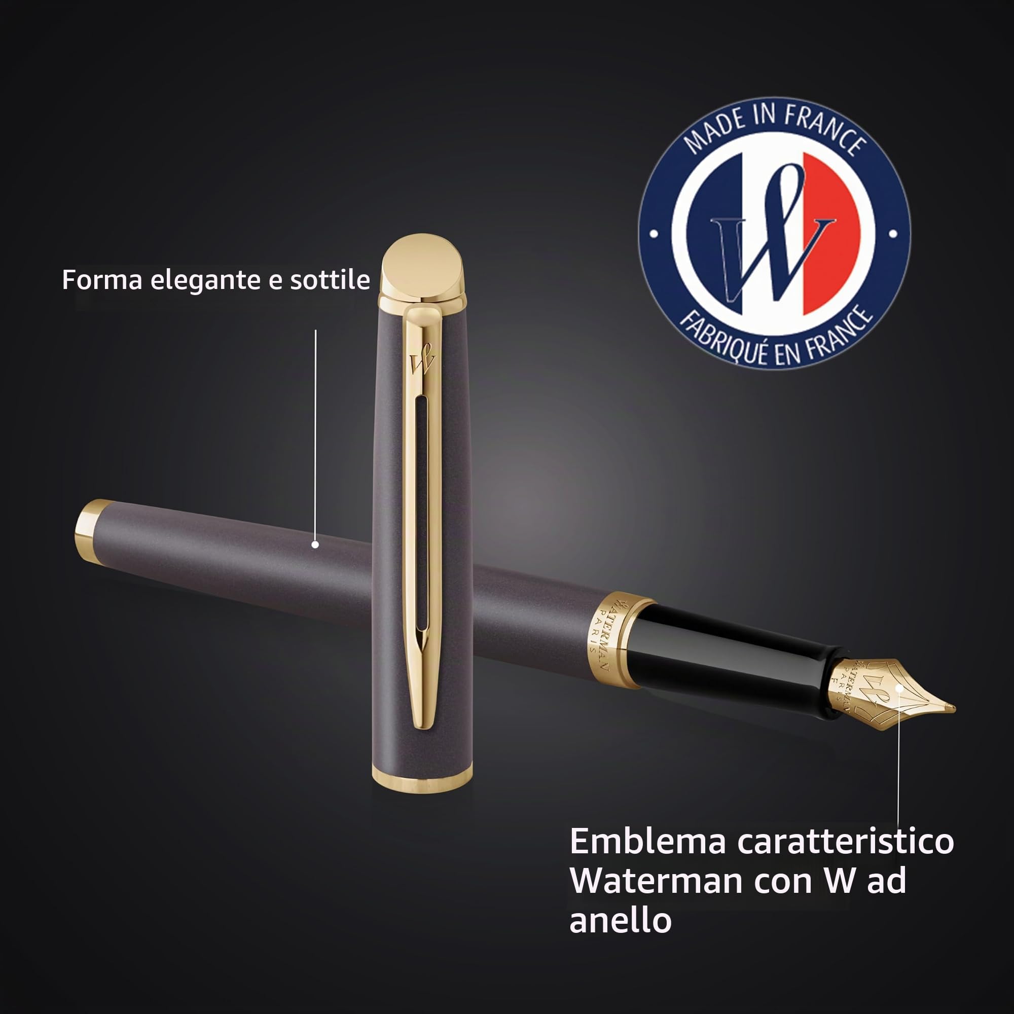 Waterman Hémisphère Penna stilografica | The Understated Edit | Nero lava | punta sottile in acciaio inossidabile | Inchiostro blu | confezione regalo