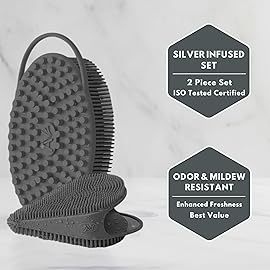 Silver Infused Body Face Scrubber Set - 2 Pack Premium Shower Brush Kit - Avilana Advanced Material Bath Loofah Alternative Complete Skincare System - Luxury Gift Set Women Men