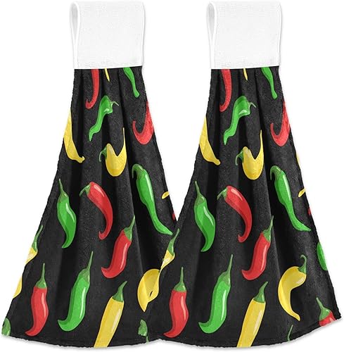 Hot Chili Peppers - Juego de 2 toallas de mano suaves y absorbentes, decorativas, para baño, secado rápido, barra de té, toalla colgante para baño,