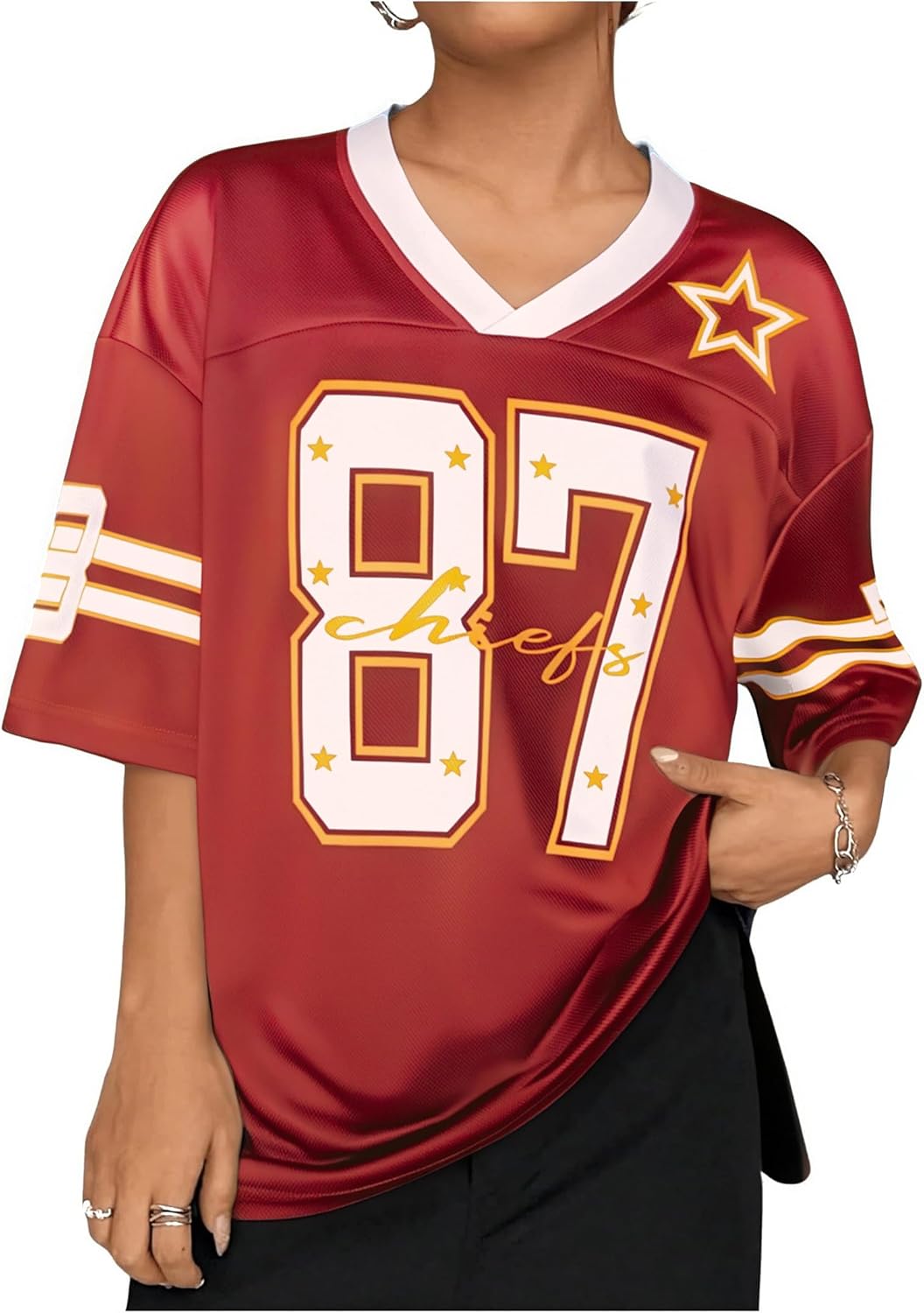 Oversized Jersey Shirts for Women Shirts Y2K Number Graphic Jerseys V Neck Cute Streetwear Tee Tops - Image 2