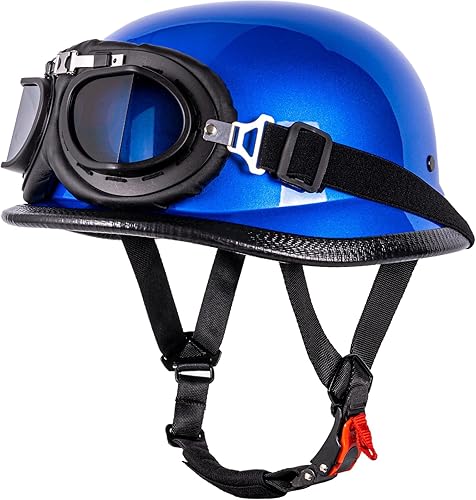 Casco de motocicleta alemana de media carcasa con gafas de ciclismo - Aprobado por DOT