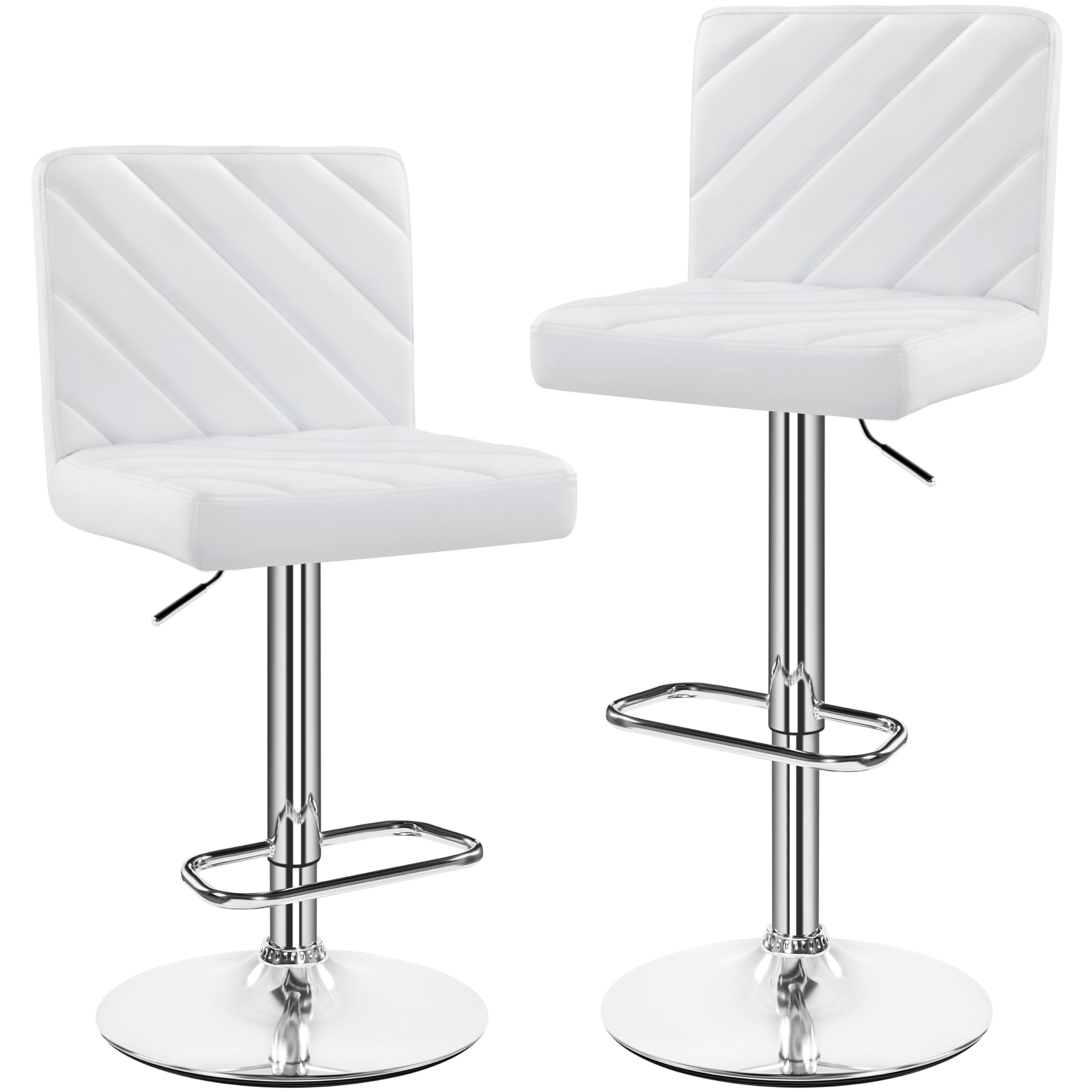 Coppia Sgabello da Bar Moderno Design Sgabello Alto con Schienale in Simipelle Sedia Alta da Cucina Regolabile Girevole Bianco