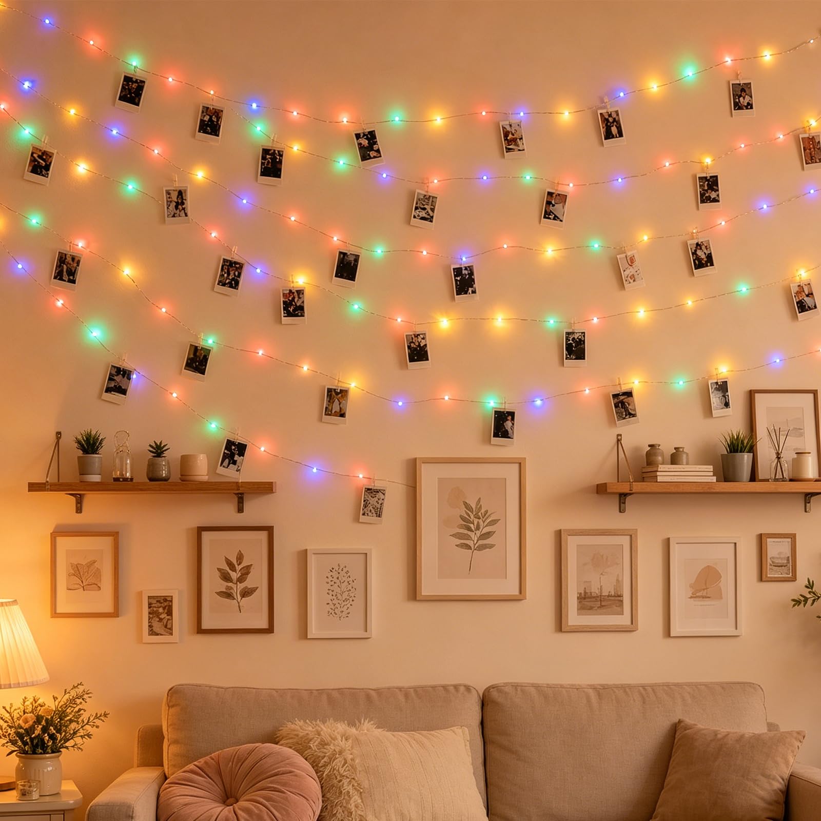 ZingBox Fotoclips Lichterkette, 2m 20LED Bunt Fotolichterkette mit 20 Klammern Batteriebetrieben, Fotogirlande zum Aufhängen Bildern, Wanddekoration für Innen, Weihnachten, Geburtstag Hochzeit Zimmer
