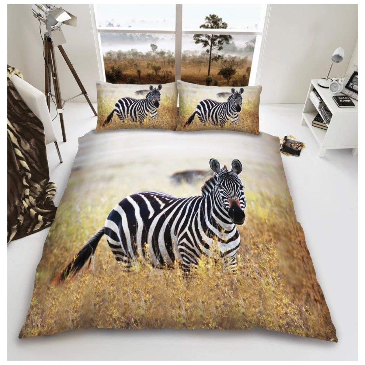 Gc Gaveno Cavailia 3D Zebra Easy Care 3D Forest Print Duvet Cover, Soft & Cosy Safari Bedding Wildlife Quilt Set, Zebra, Double