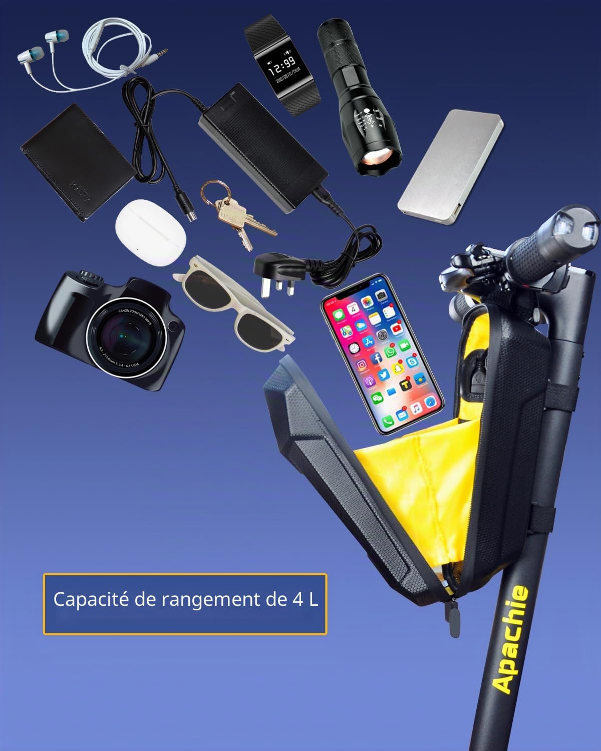 SYNAGY Sac de Rangement pour Guidon de Trottinette avec Port de Charge USB, Sacs Avant pour Trottinette électrique, Coque Rigide étanche