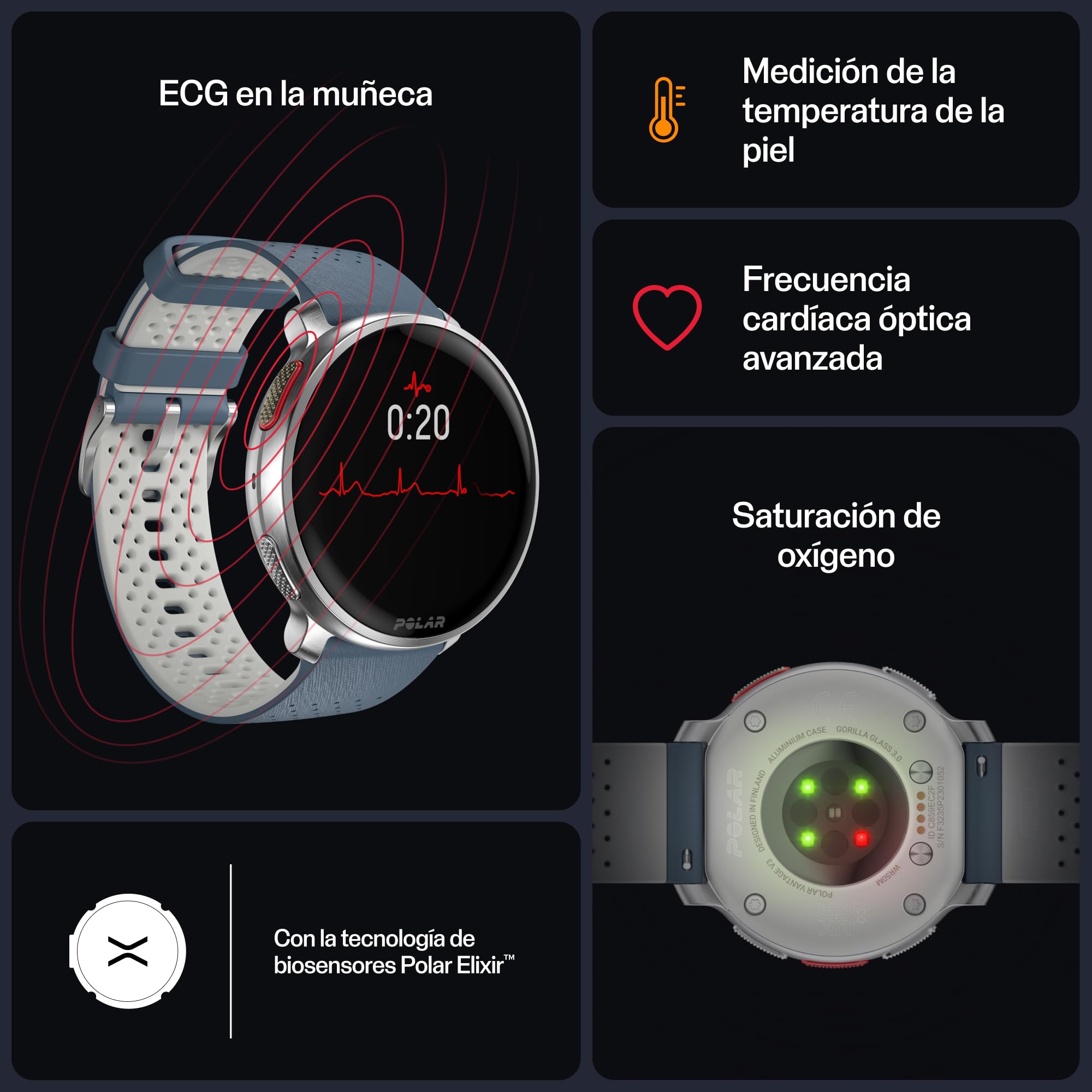 Polar Vantage V3 Reloj deportivo GPS Monitor frecuencia cardíaca batería ampliada mapas offline running triatlón