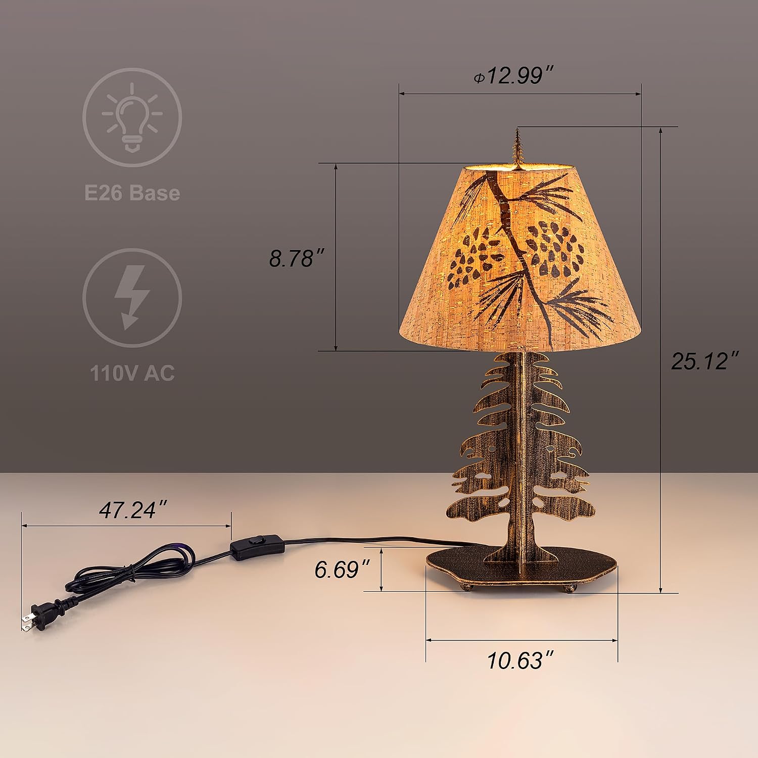 TOCHIC Farmhouse Table Lamp for Bedroom, Rustic Bedside Table Lamp Desk Lamps with Pinecone Lampshade for Living Room, Vintage Nightstand Lamp for Dining Room Foyer Entryway Staircase Kids Room Cabin