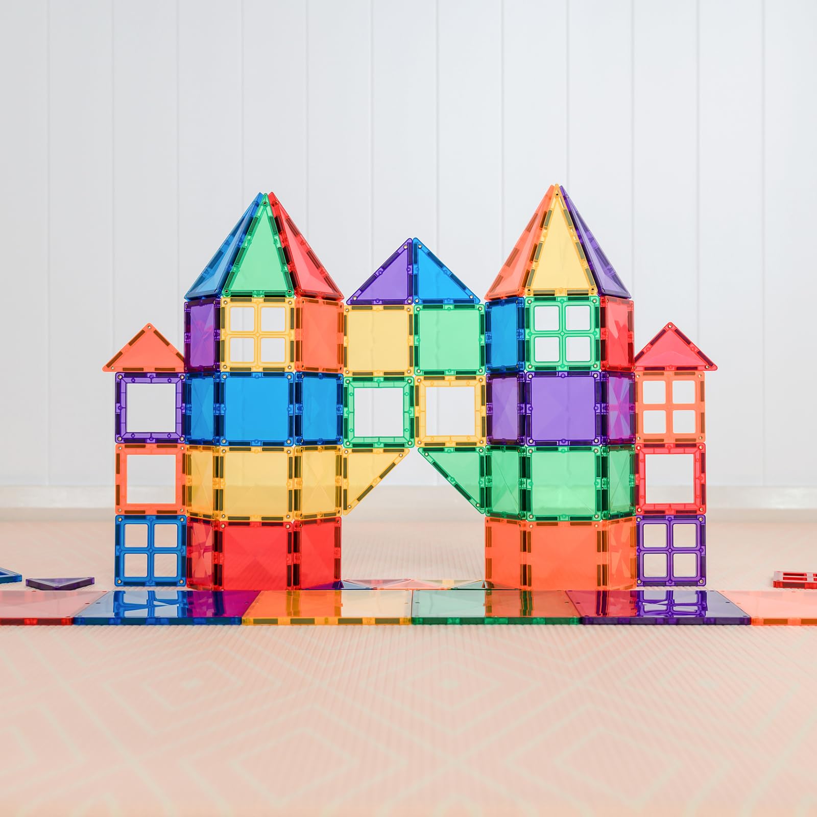 CONNETIX Magnetbausteine Regenbogen Starterpaket, 60 Stück, Ideales Basis Set mit Quadraten und Dreiecken, prämiertes Mint Lernspielzeug für kreatives 2D und 3D Bauen, ab 3 Jahren