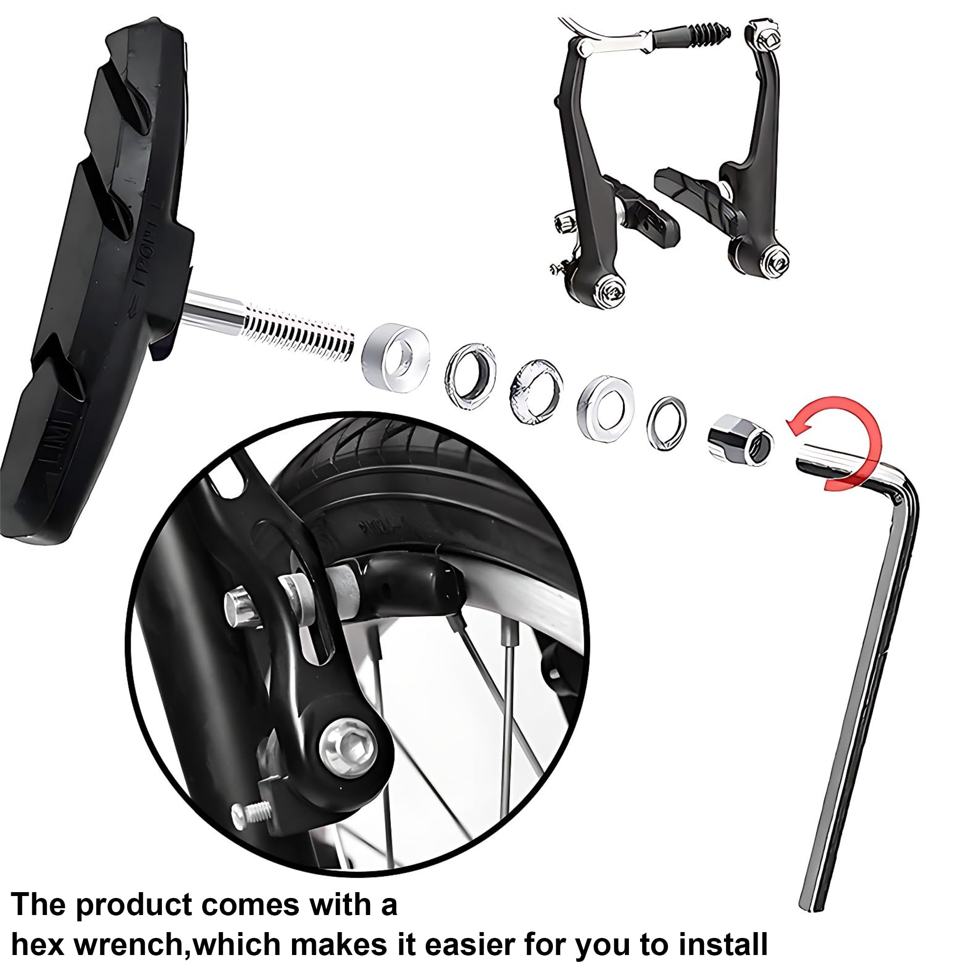 YHT 2 works V Bike Brake Pads,70mm Brake Bicycle Blocks with Hex Nuts and Spacers,Universal Bike Brake Blocks for Mountain Bikes Road Bikes,1 hexagonal spanner included(Black) - Image 4