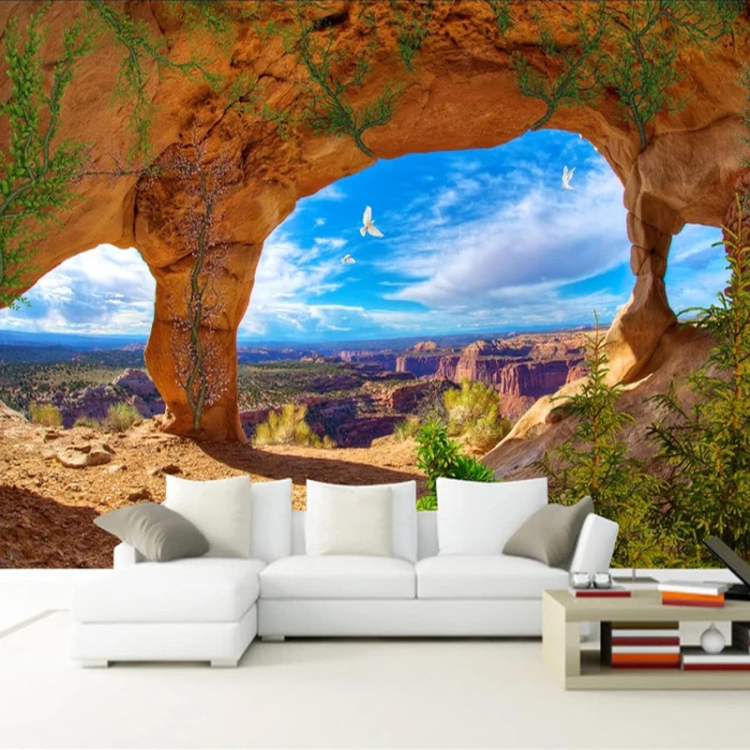 Fond d'écran mural photo 3D paysage de grotte pour salon TV