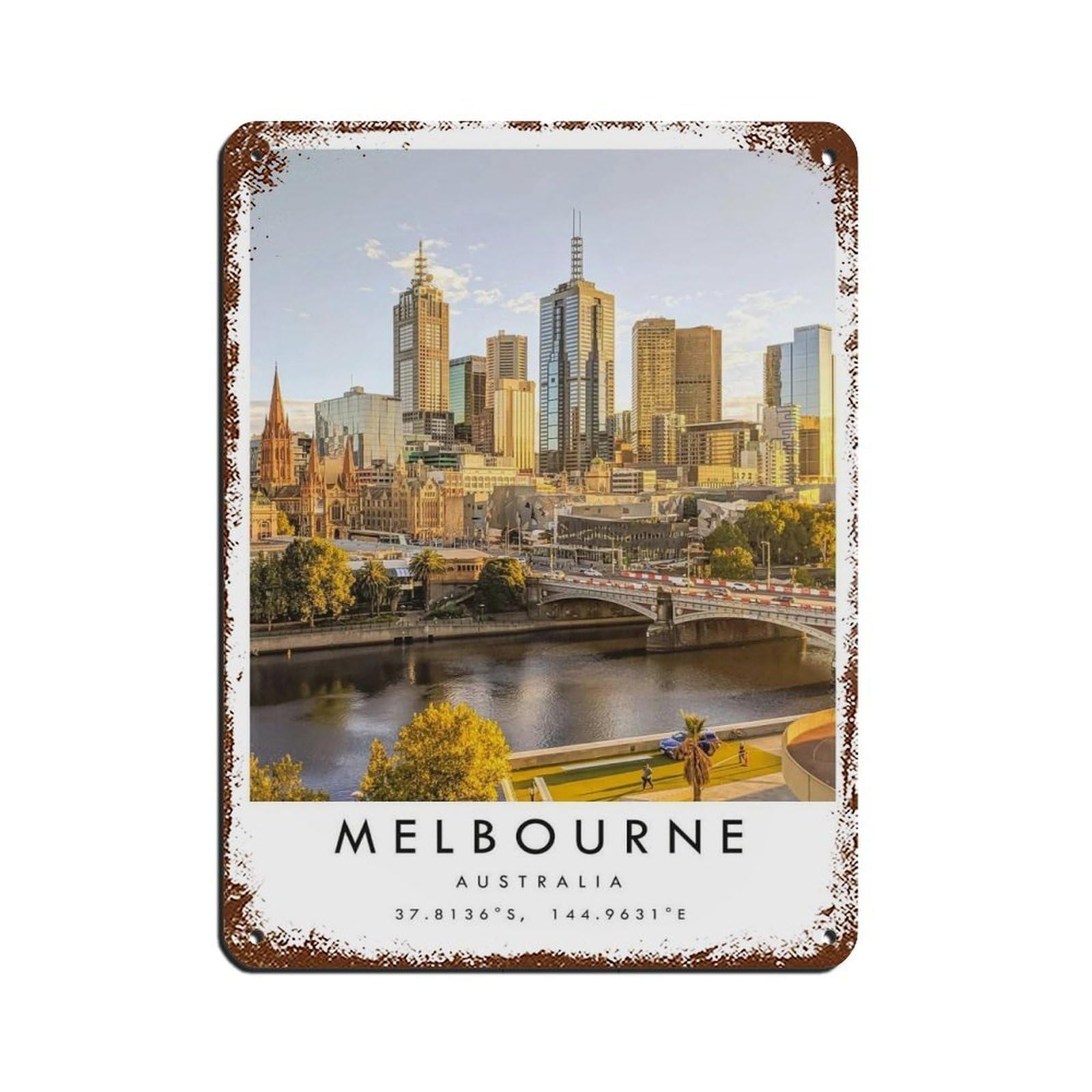Melbourne Travel, Melbourne Poster Retro Poster Metal Tin Sign Chic Art Retro Iron Painting Bar People Cave Cafe Family Garage Poster Wall Decoration 12x16inch(30x40cm)