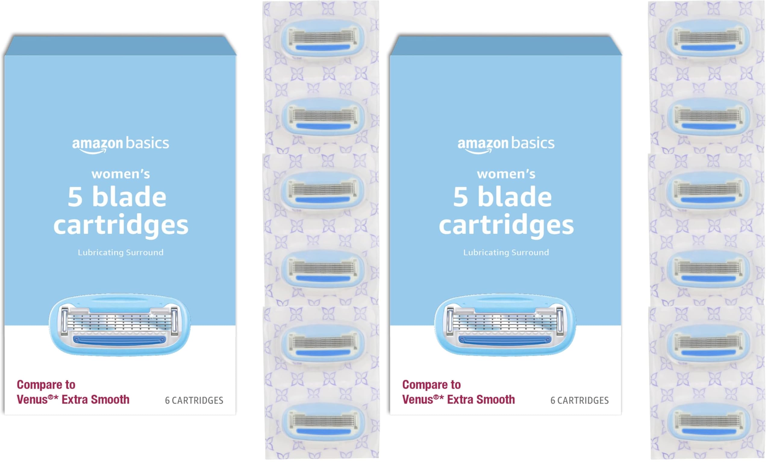 Amazon Basics 5-Blade Razor Refills for Women (12 Count) | Hypoallergenic Comfort-Coated Blades - main product image