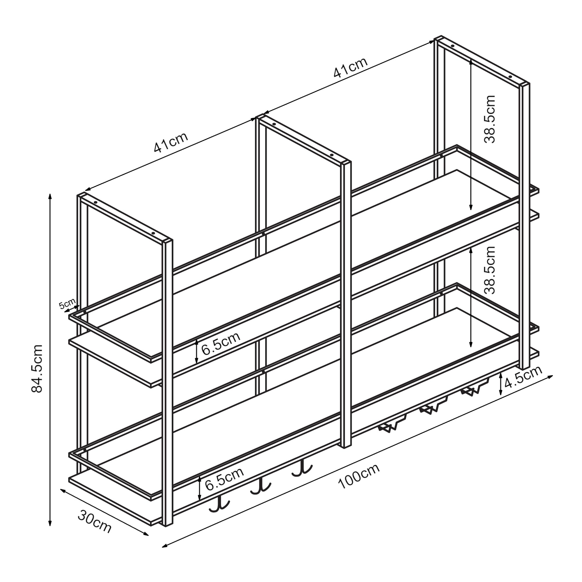 [en.casa] Weinregal Hubro 100 x 30 x 85 cm Schwarz/Walnussoptik