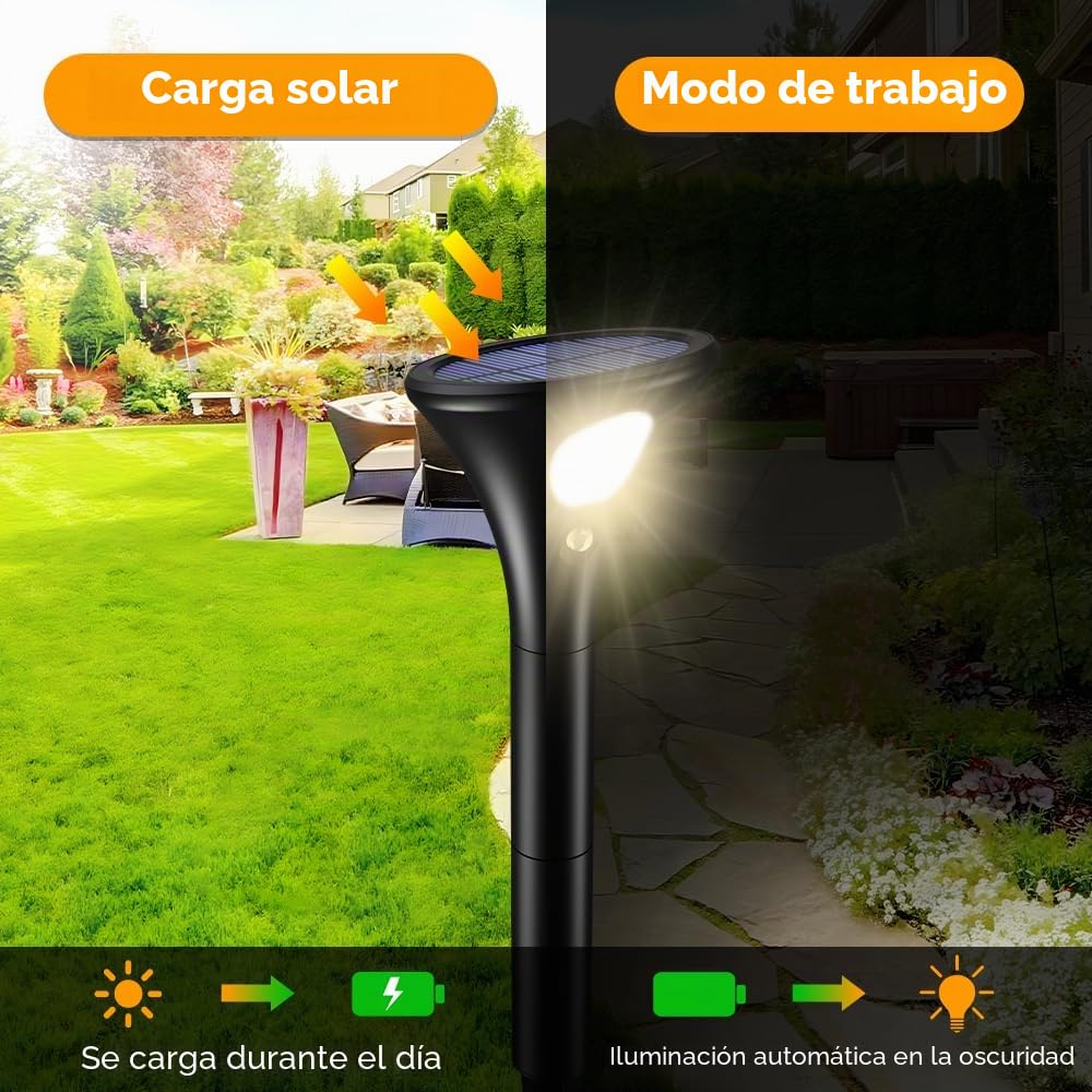 Lote de 3 lámparas solares para exterior, detectores de movimiento, foco solar exterior, 3 modos de iluminación solar 1500 mAh, impermeable IP65 para jardín, camino blanco cálido