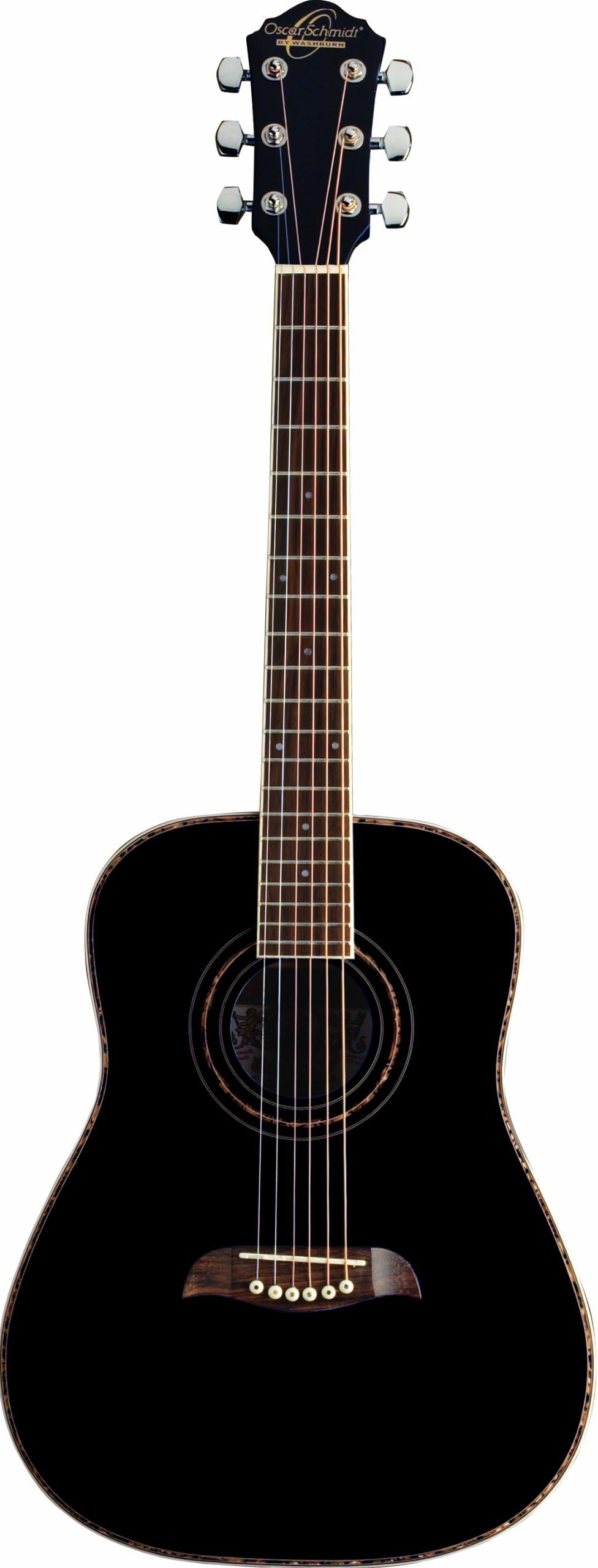 Oscar Schmidt 6 String OGHS 1/2 Size Dreadnought Left Hand Acoustic Guitar. Black, (OGHSBLH-A)